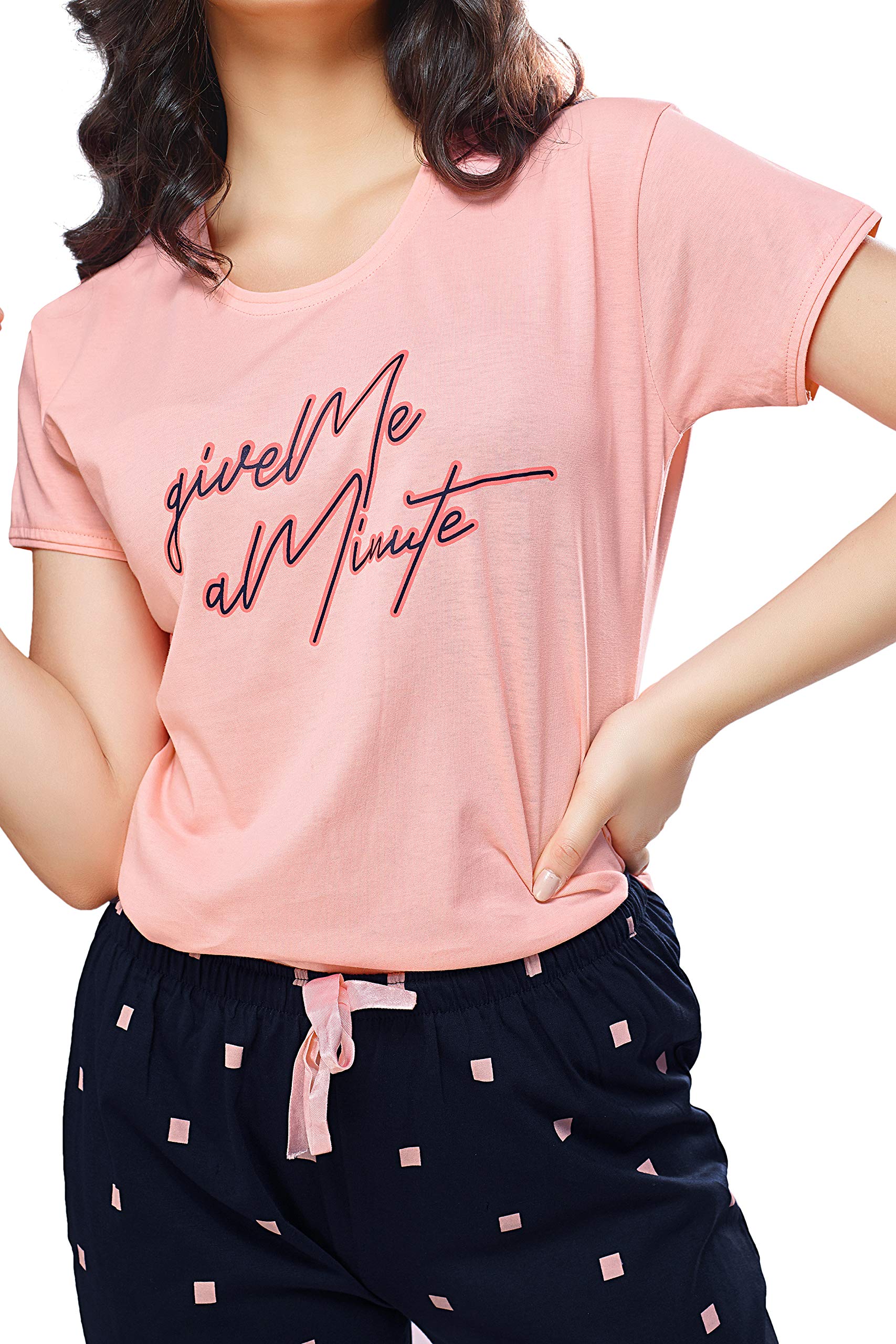 ZEYO Women's Cotton Printed Peach Night Suit - Image 2