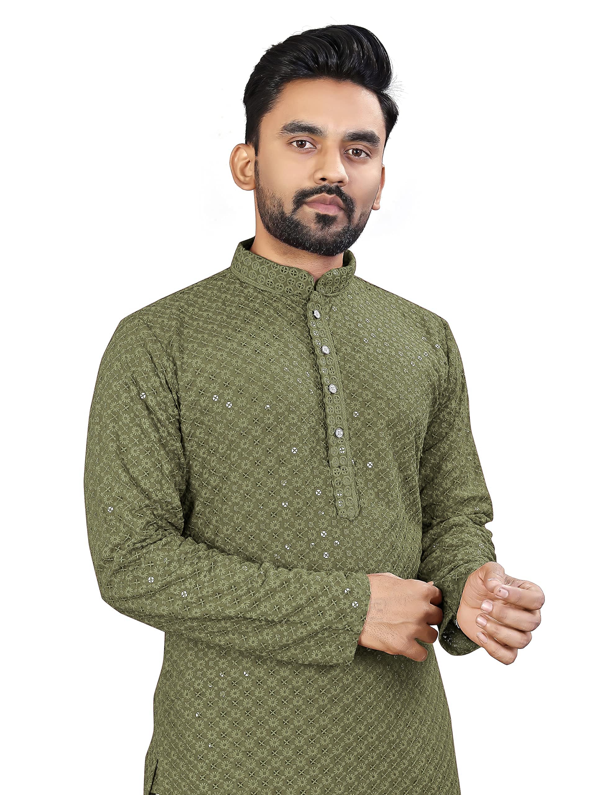 ALMORA Mens Sequin Embroidered Kurta - Image 3