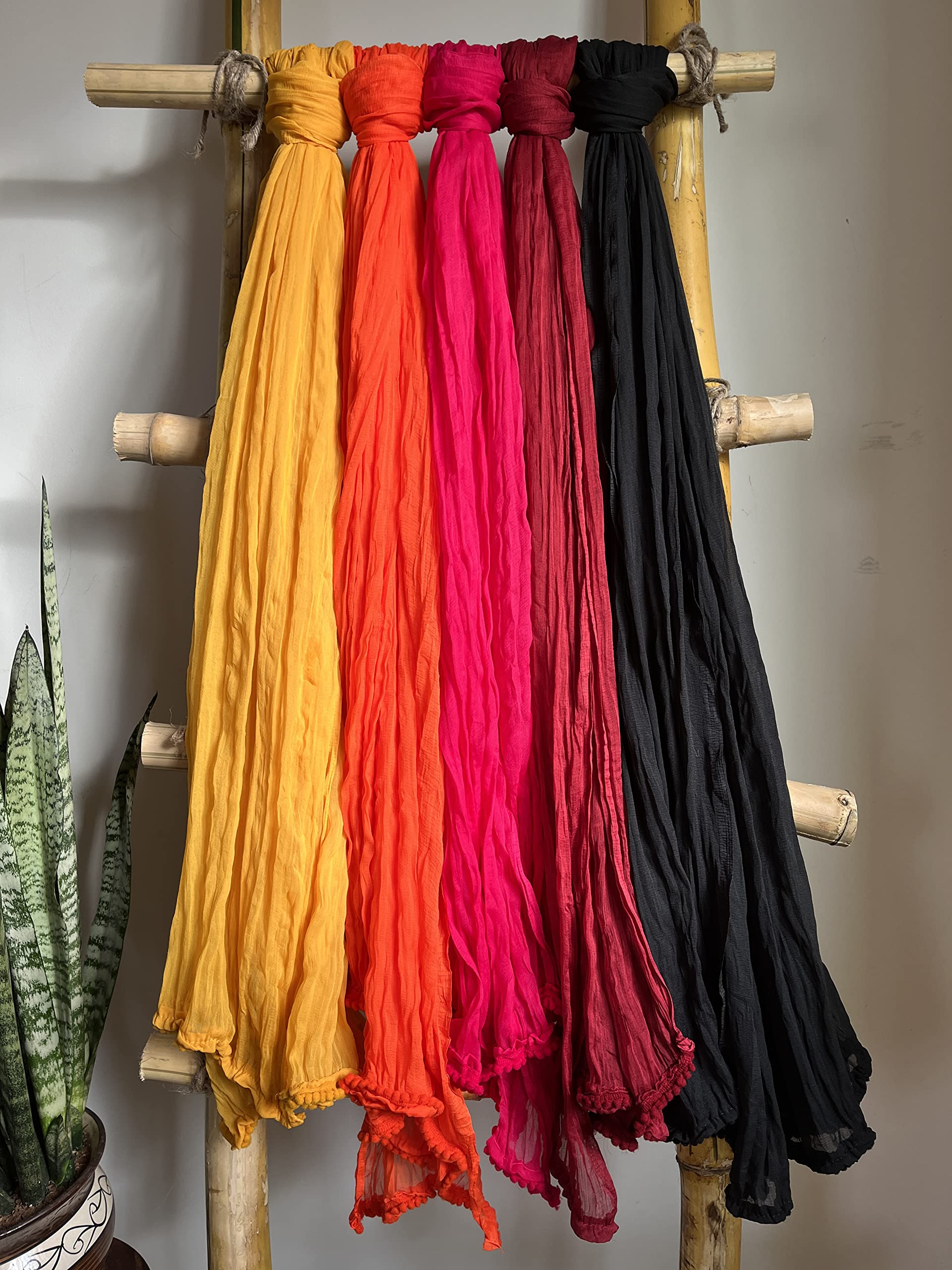 HELLA FASHIONS Solid Chiffon Dupatta - Black White Orange Beige Pin - Image 3