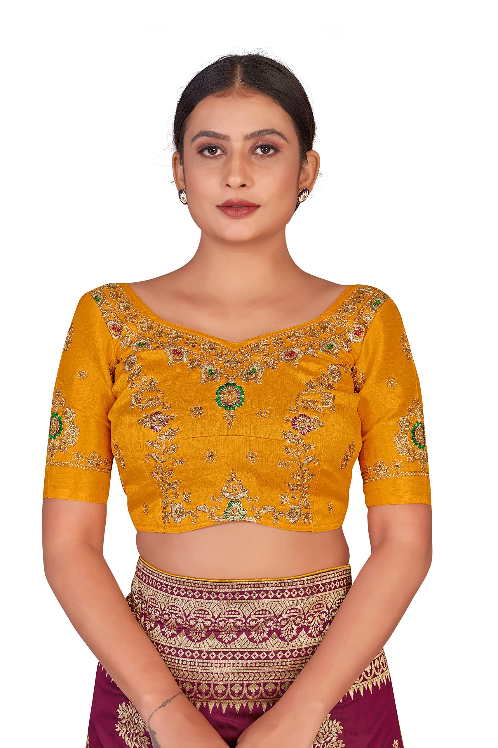 Monjolika Women's Woven Silk Saree - Magenta - Image 5