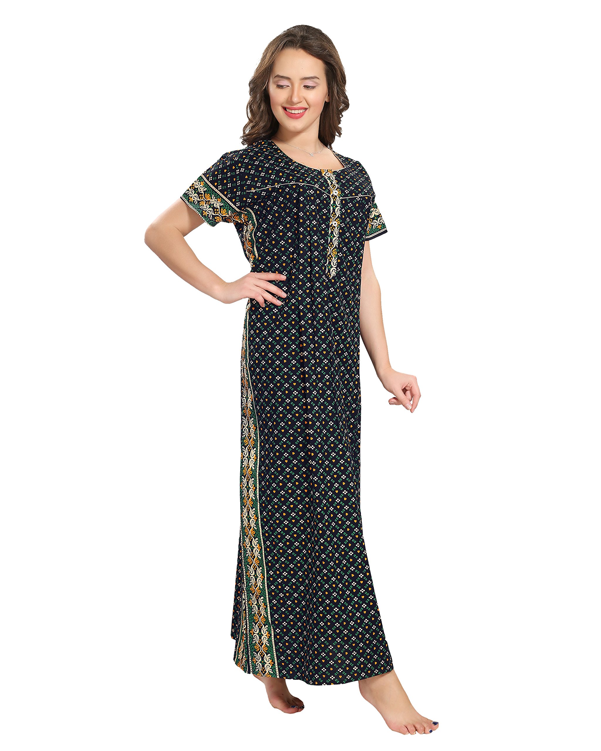GarbGlide Women Cotton Printed Maxi Nighty - Blue - Image 3