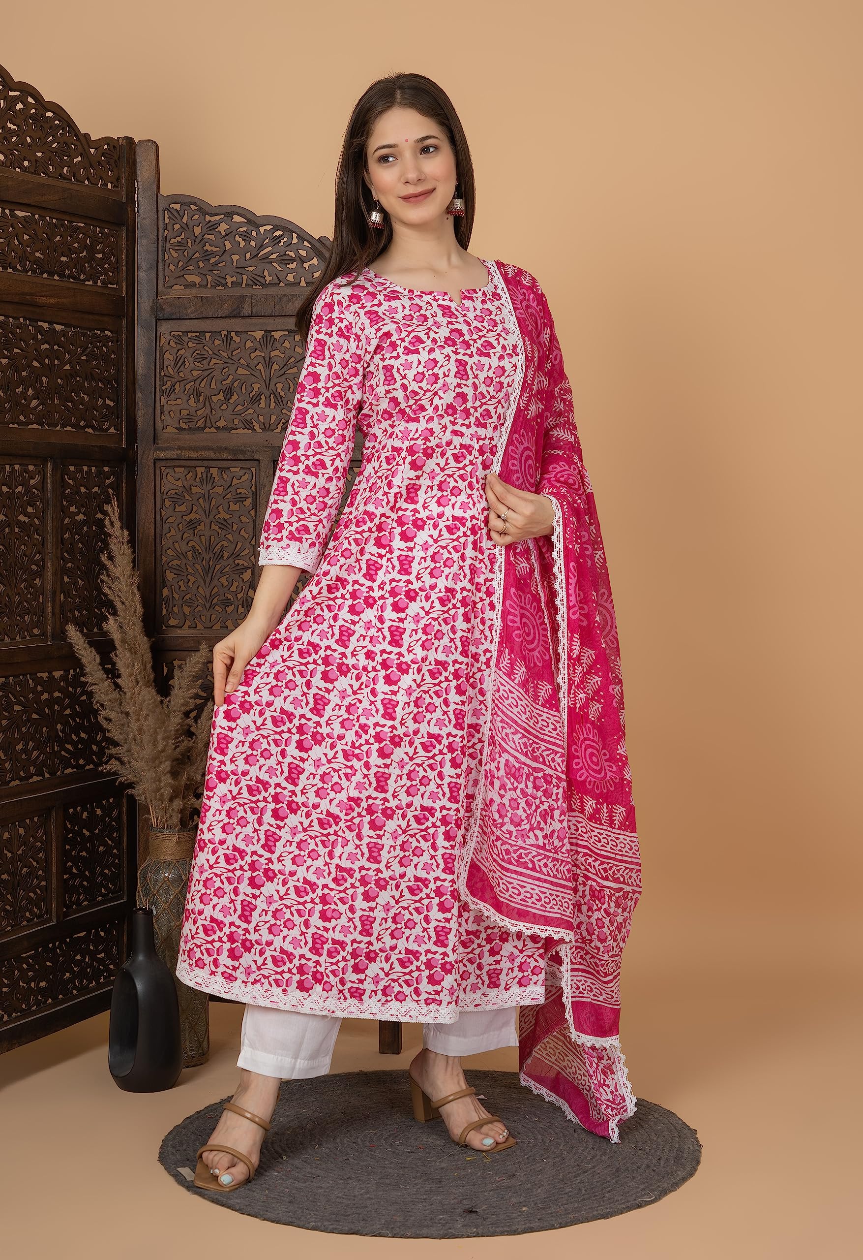 MEERA FAB Pink Anarkali Kurta Set for Women - Image 5
