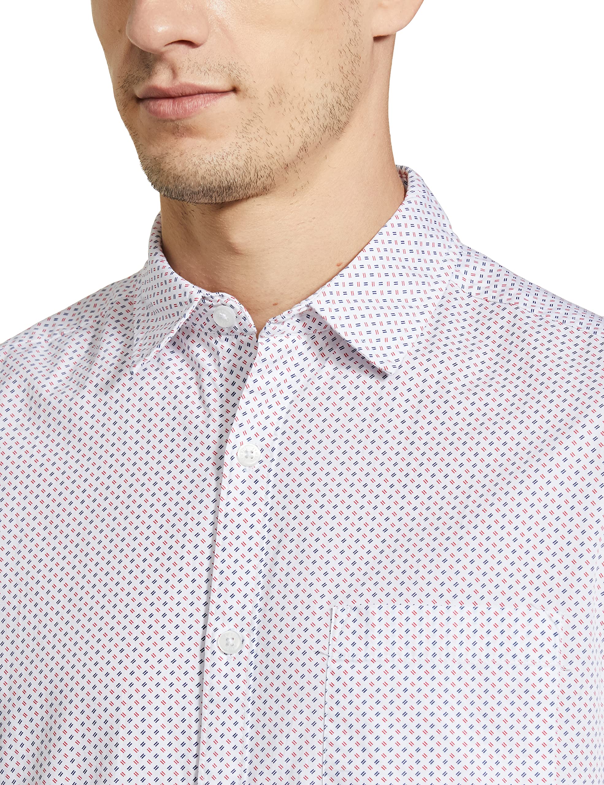 Symbol Men Cotton Casual Shirt White Red Print - Image 3