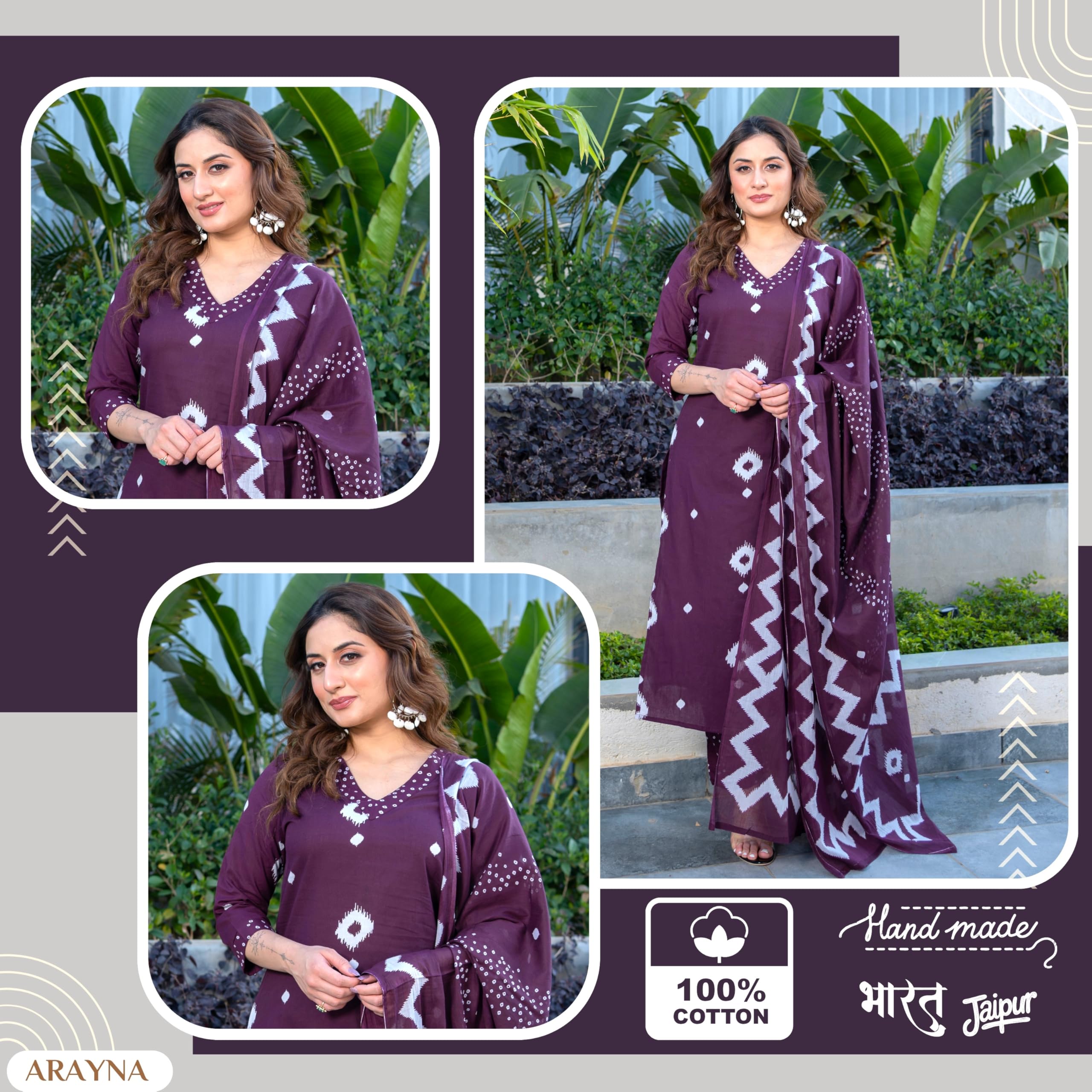 Arayna Burgundy Wine Kurta Set - Cotton Bandhani - Image 5