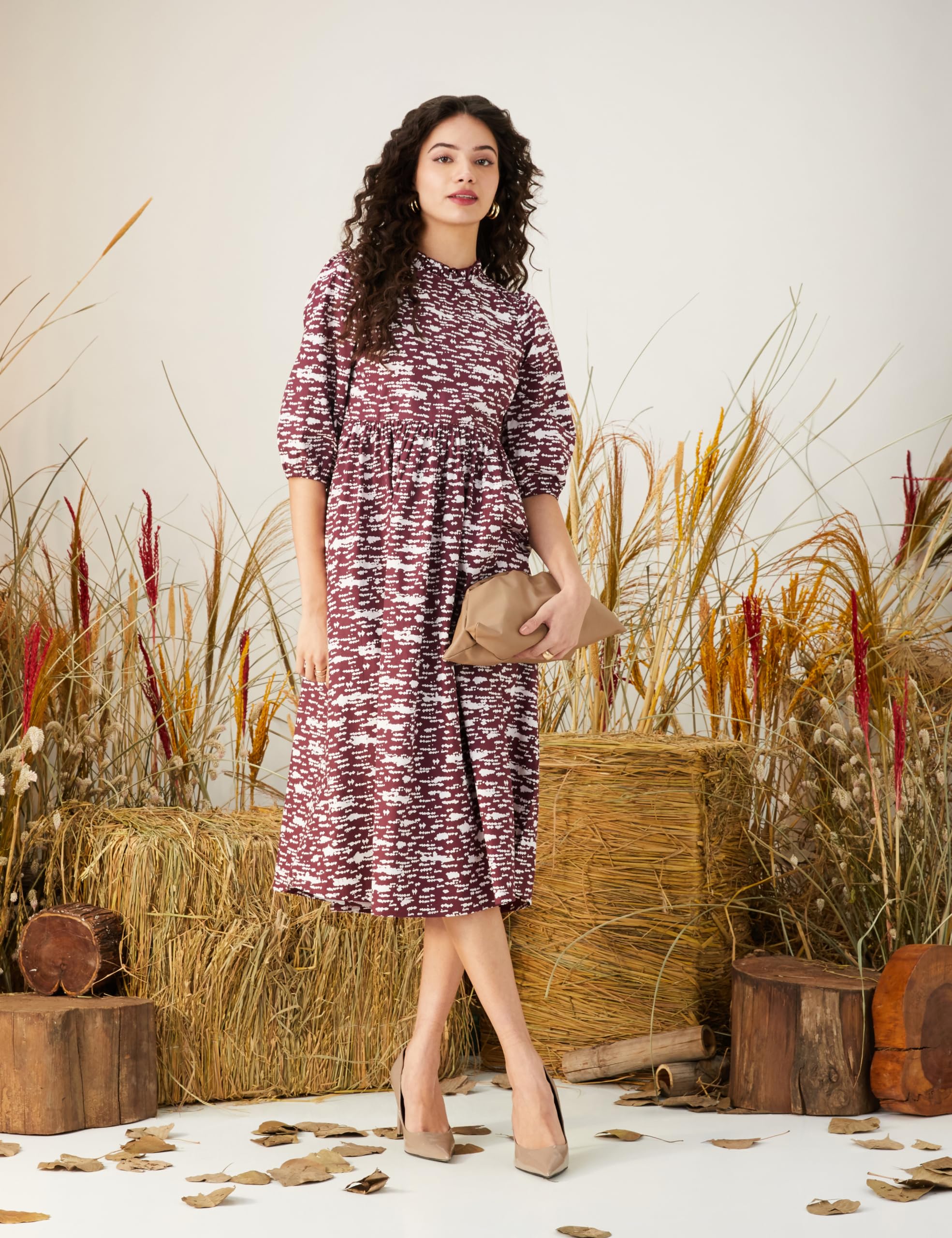 Symbol Women Rayon Fit and Flare Dress - Plum - Image 3