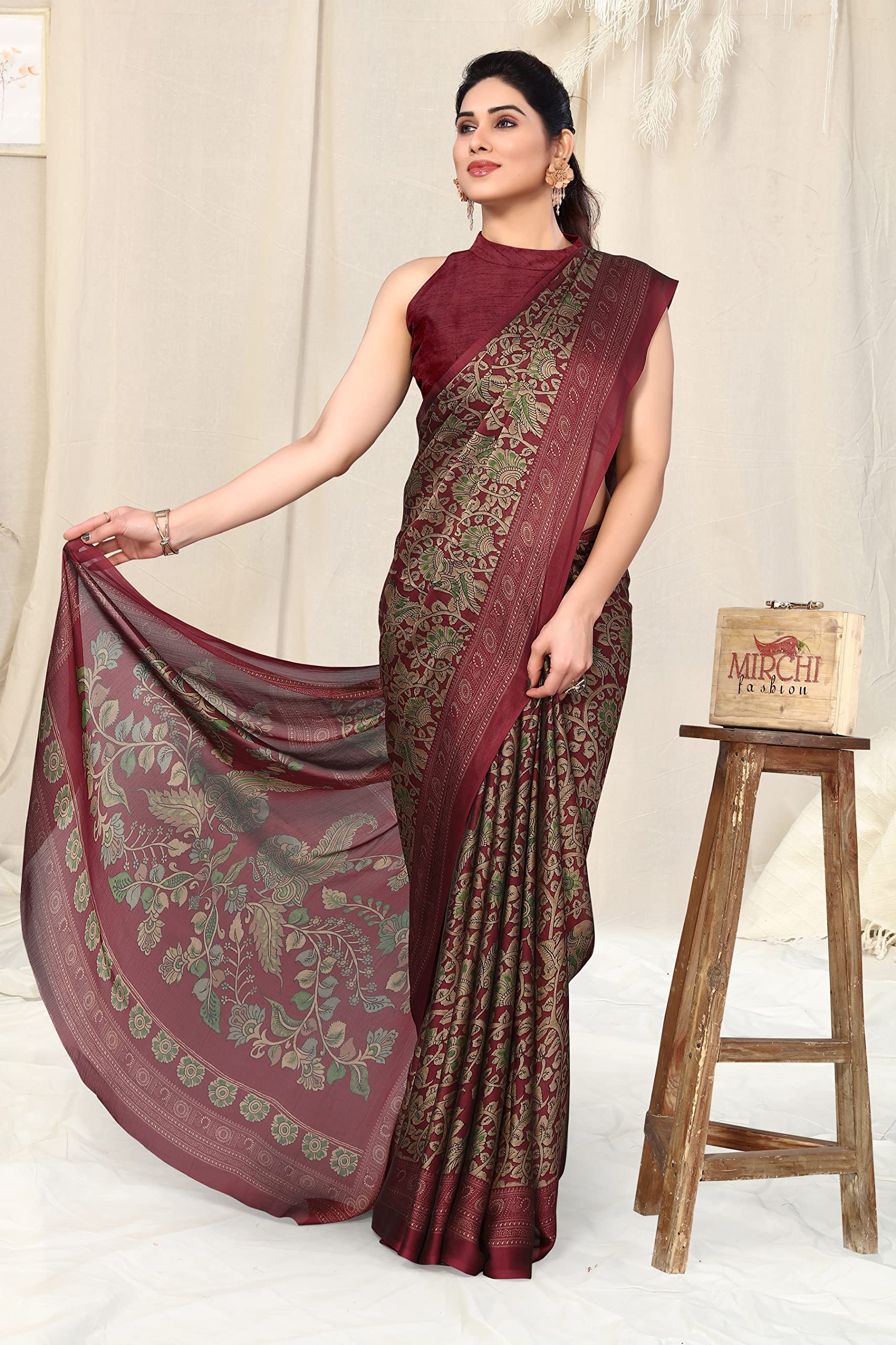 MIRCHI FASHION Chiffon Georgette Kalmkari Saree for Women - Image 5