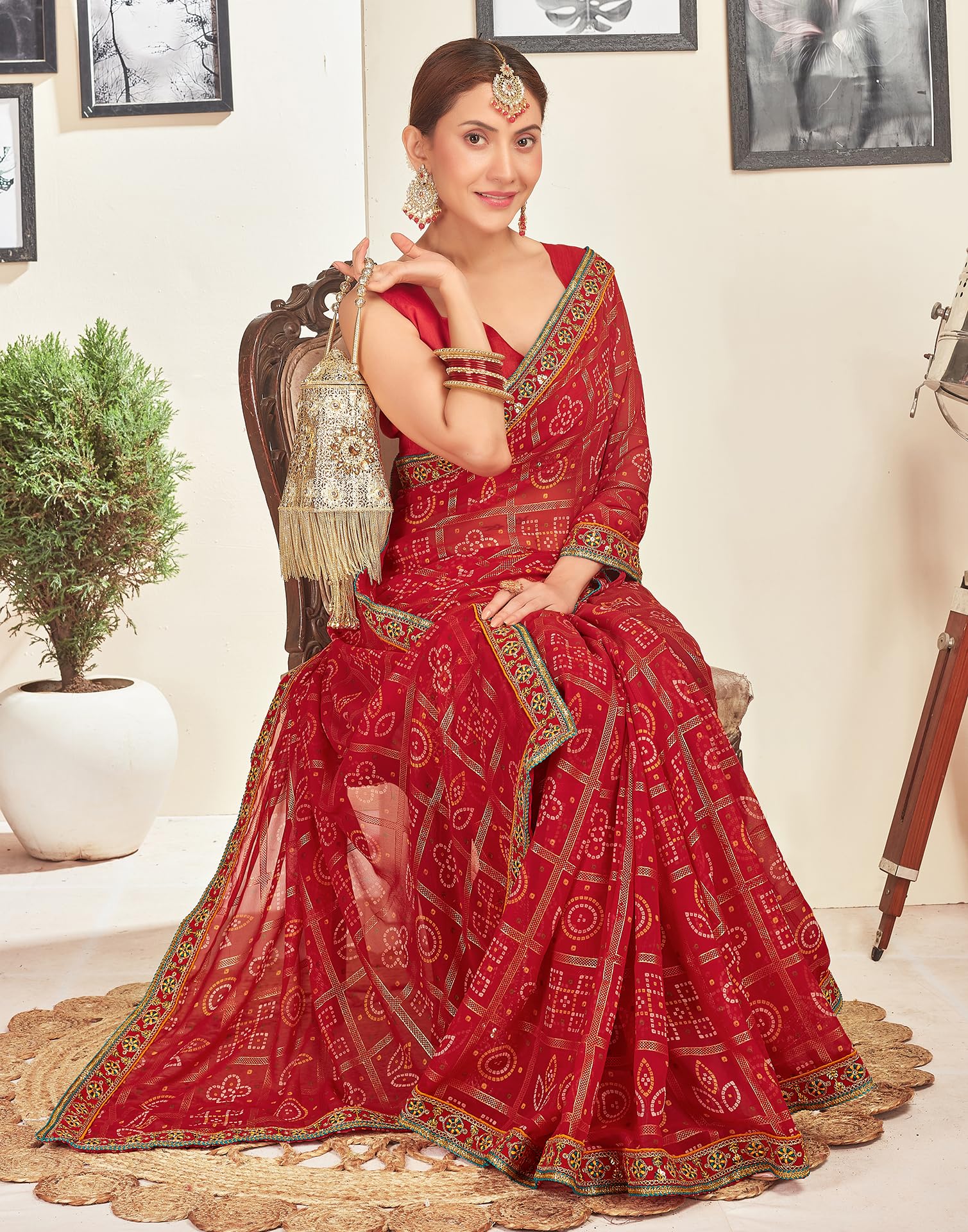 SIRIL Georgette Bandhani Saree with Embroidery - Image 3