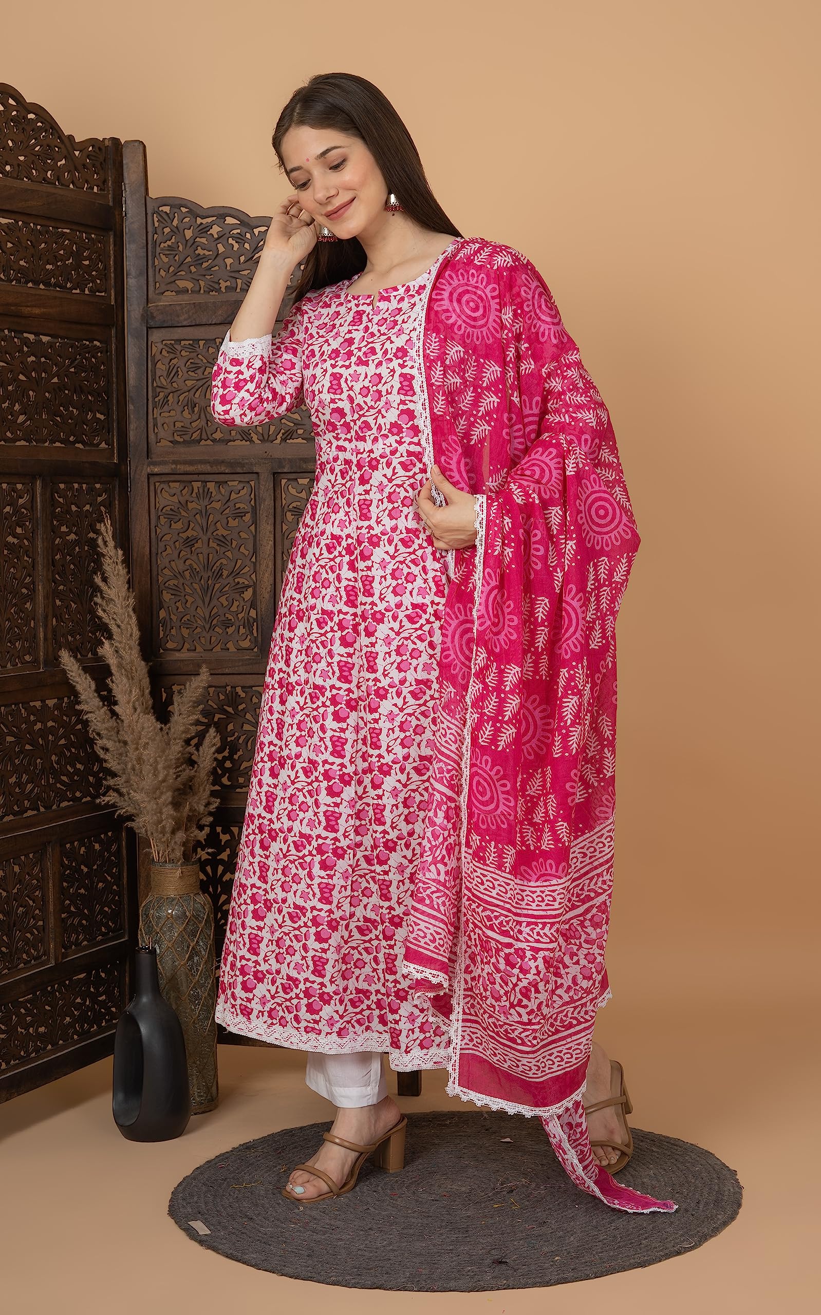 MEERA FAB Pink Anarkali Kurta Set for Women - Image 3