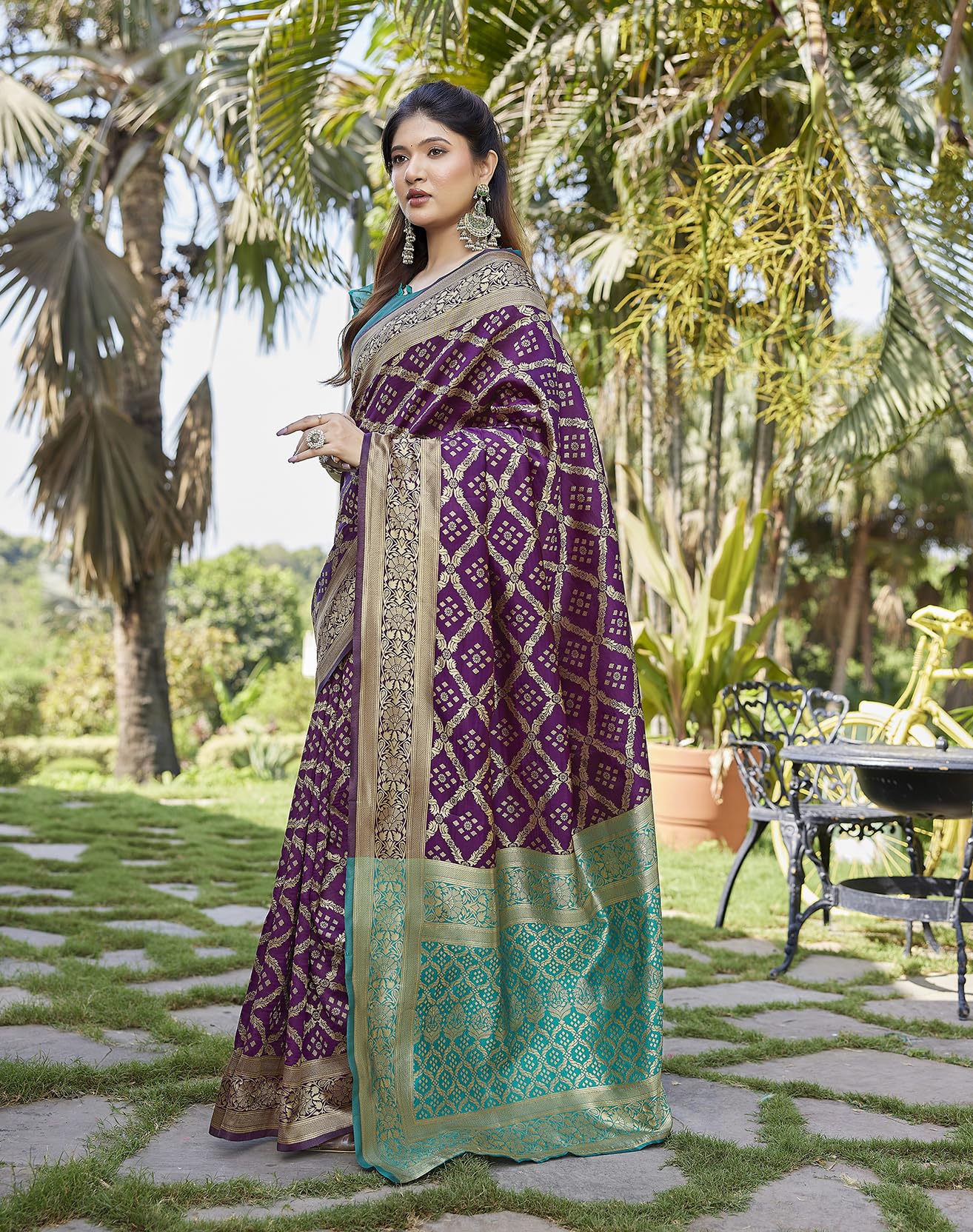 Yashika Banarasi Kanjivaram Art Silk Saree for Women - Purple - Image 5