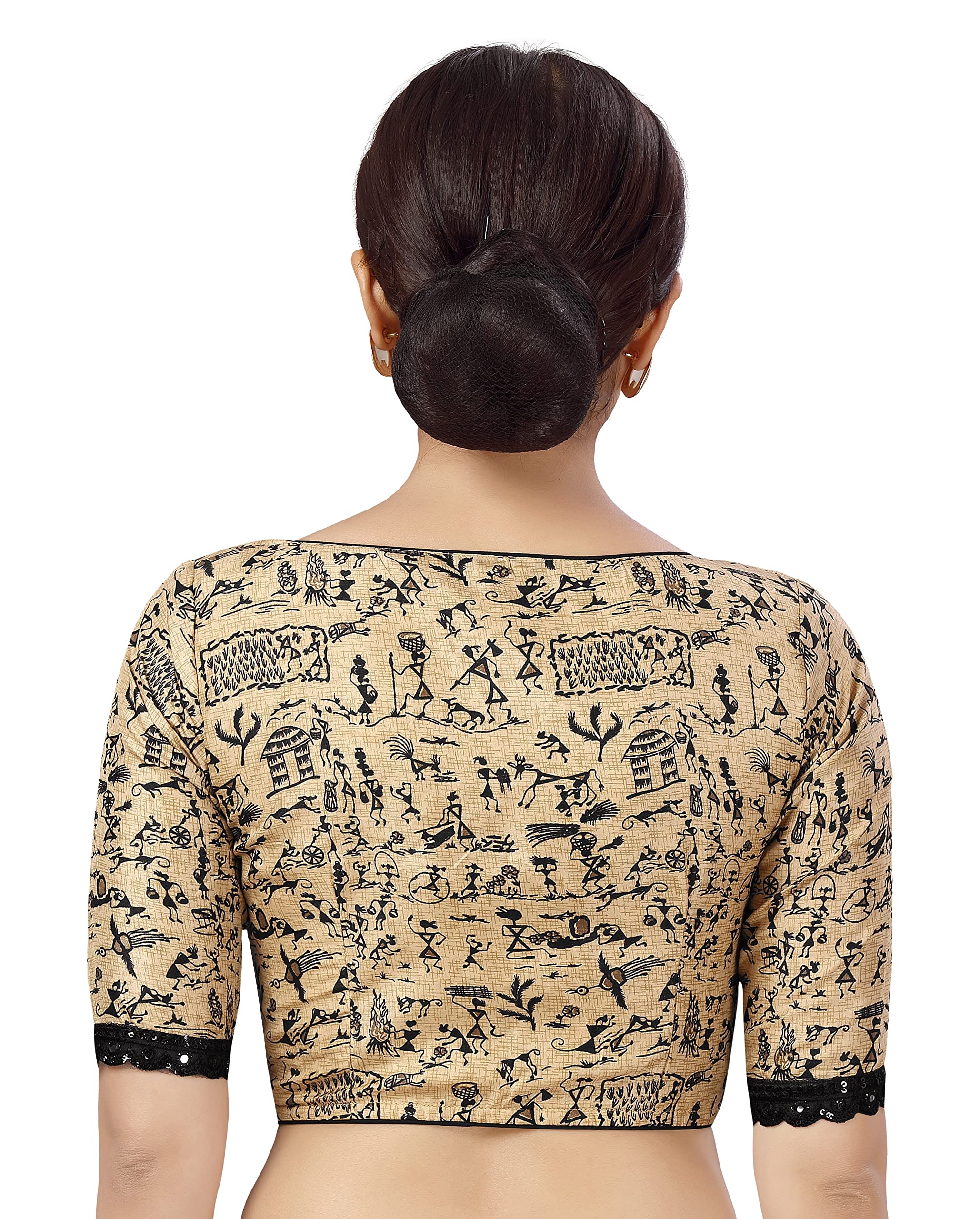 Studio Shringaar Women's Warli Art Saree Blouse - Gold - Image 2