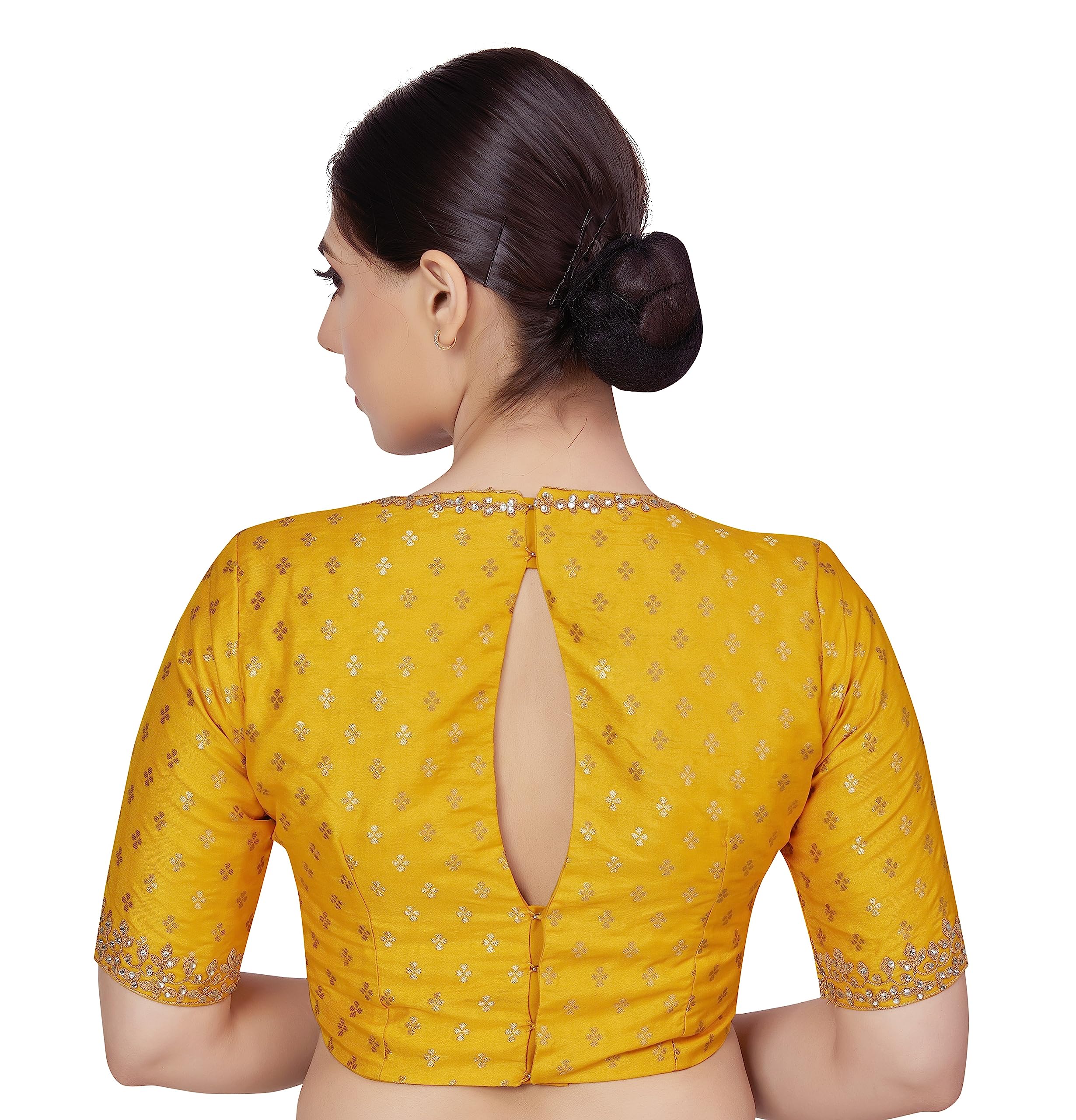 Studio Shringaar Women's Brocade Embroidered Saree Blouse - Yellow - Image 2