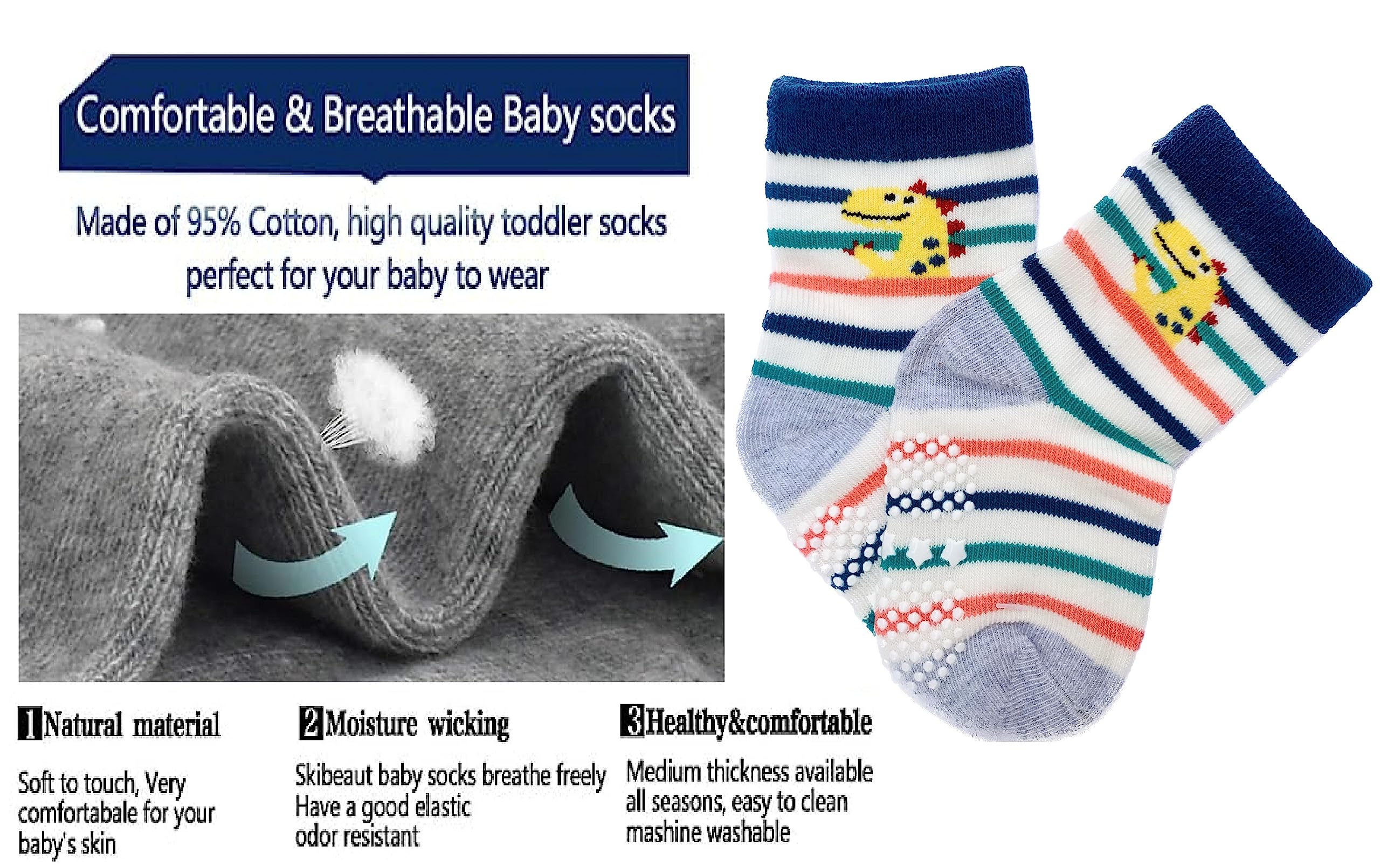 Anti-Skid Ankle Socks for Babies & Toddlers - Soft Cotton Multicolor - Image 3