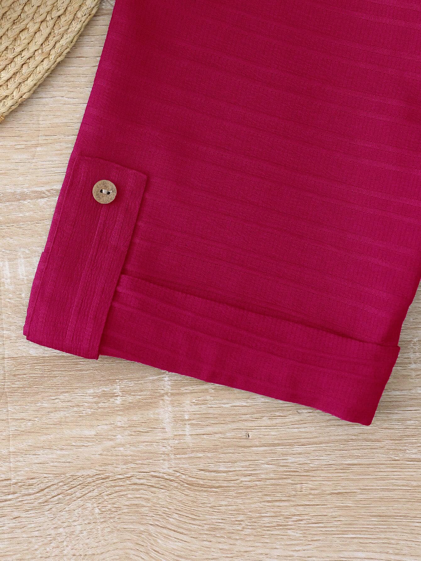 Polyester Collared Shirt Dress for Women - Pink - Image 4