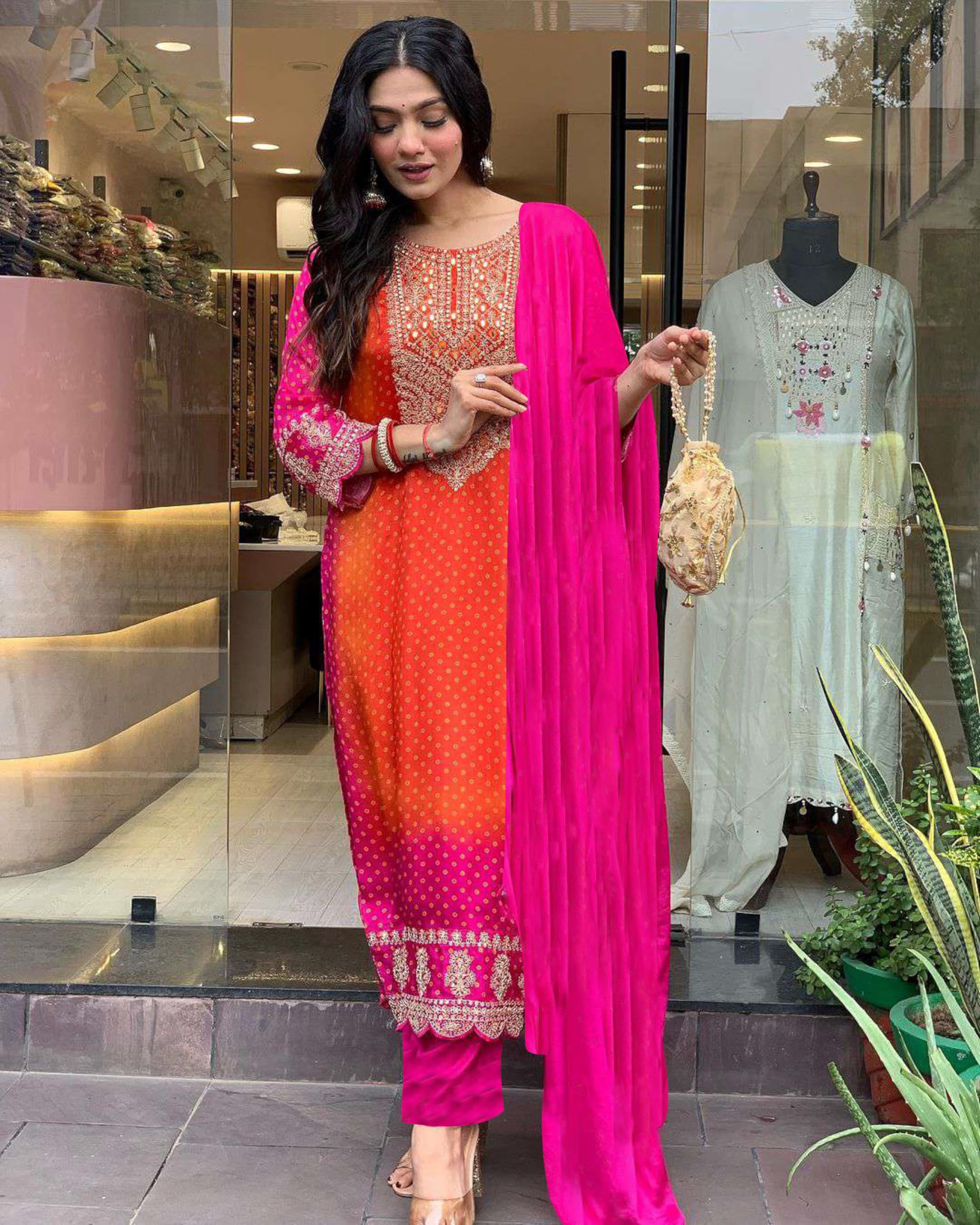 GoSriKi Women's Rayon Blend Kurta with Pant & Dupatta - Pink - Image 5