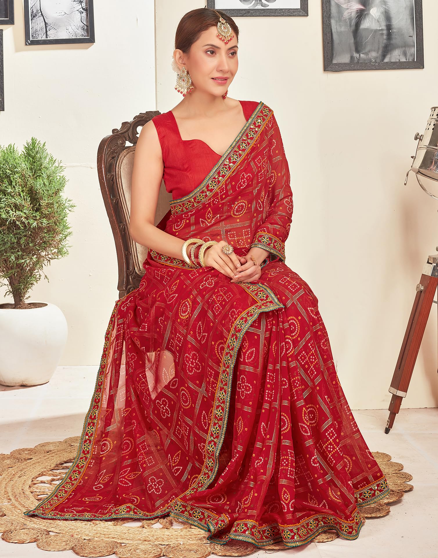 SIRIL Georgette Bandhani Saree with Embroidery - Image 4