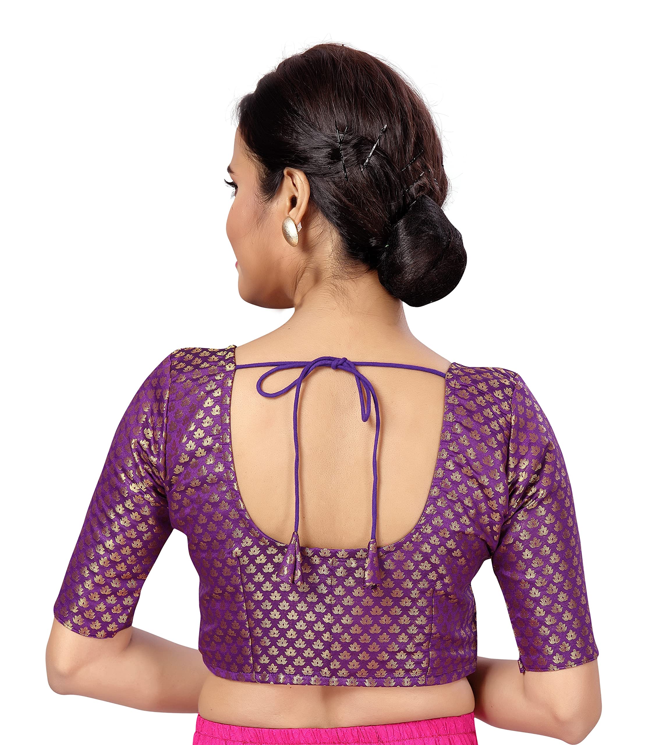 Studio Shringaar Women's Brocade Saree Blouse - Purple - Image 4