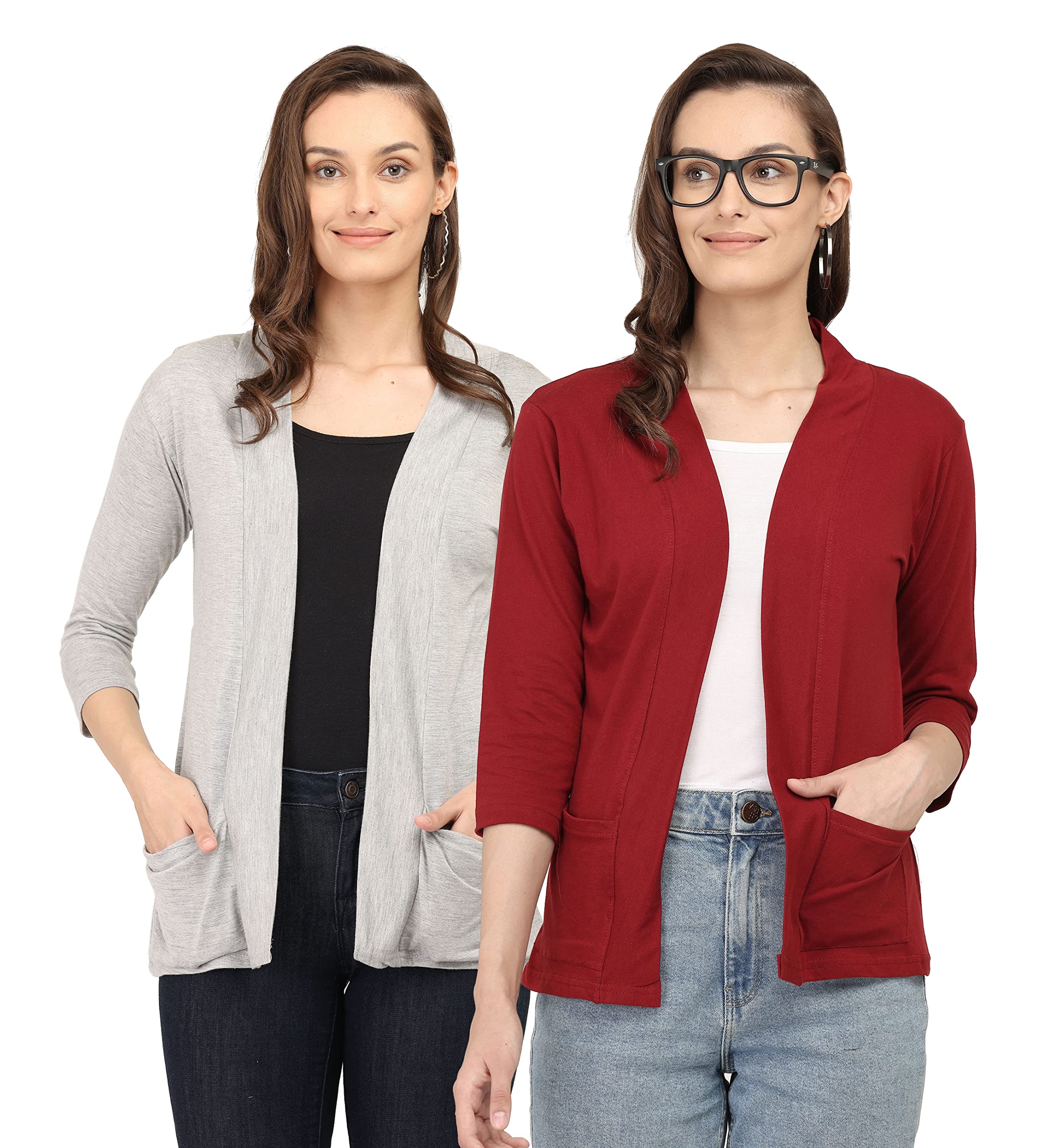 Cotton Shrugs for Women - Light Grey & Maroon