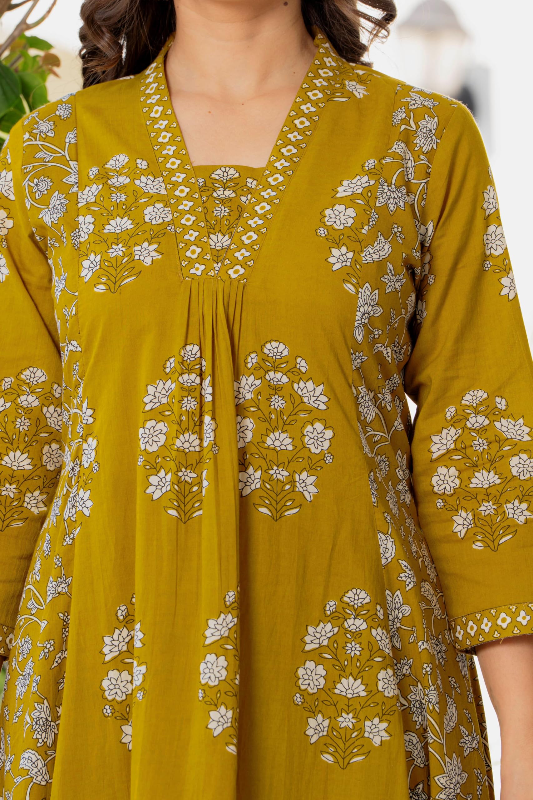 PARTHVI Yellow Cotton Block Printed Anarkali Kurta Set - Image 4
