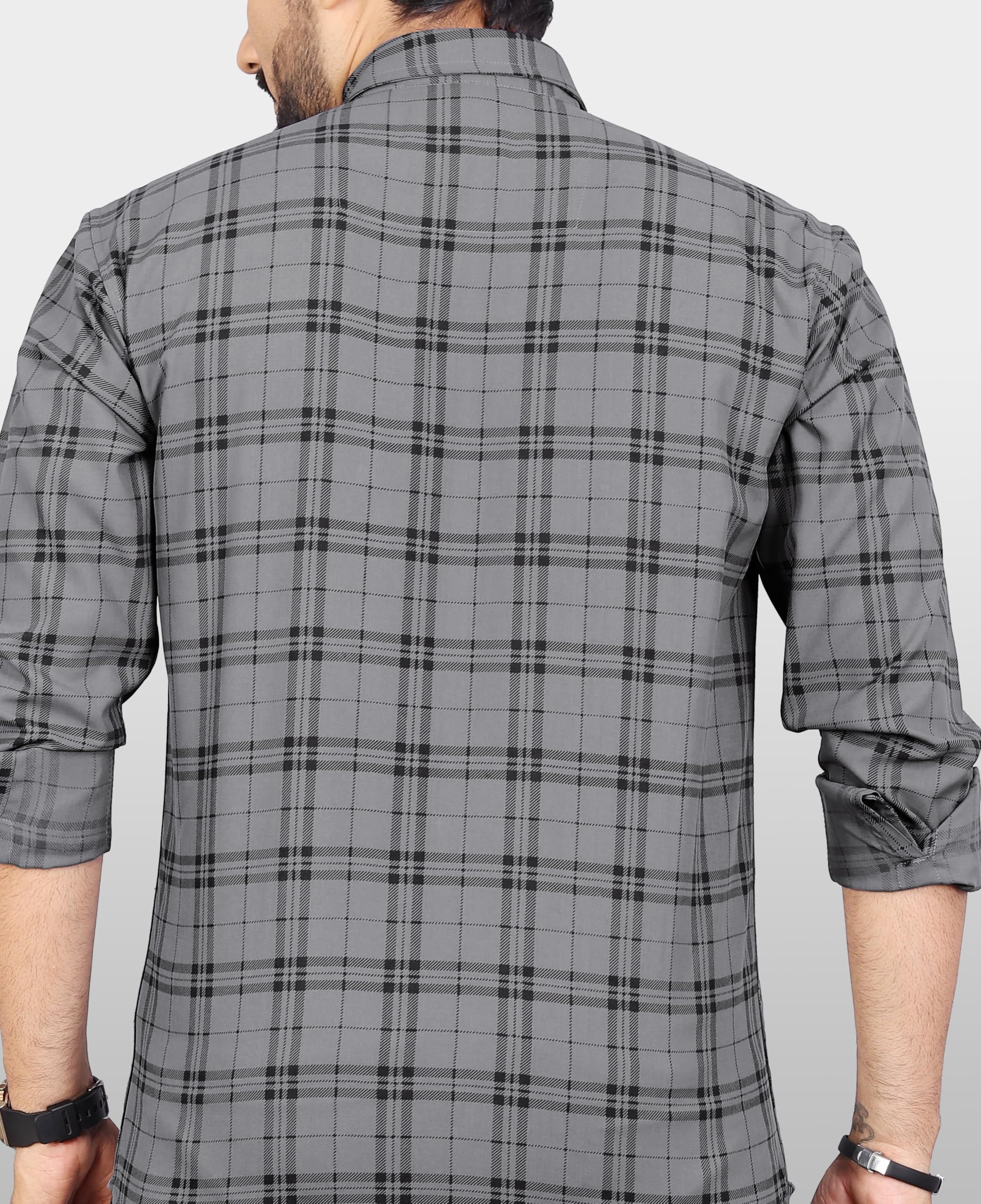 GarbGlide Men Checkered Casual Grey Shirt - Image 3