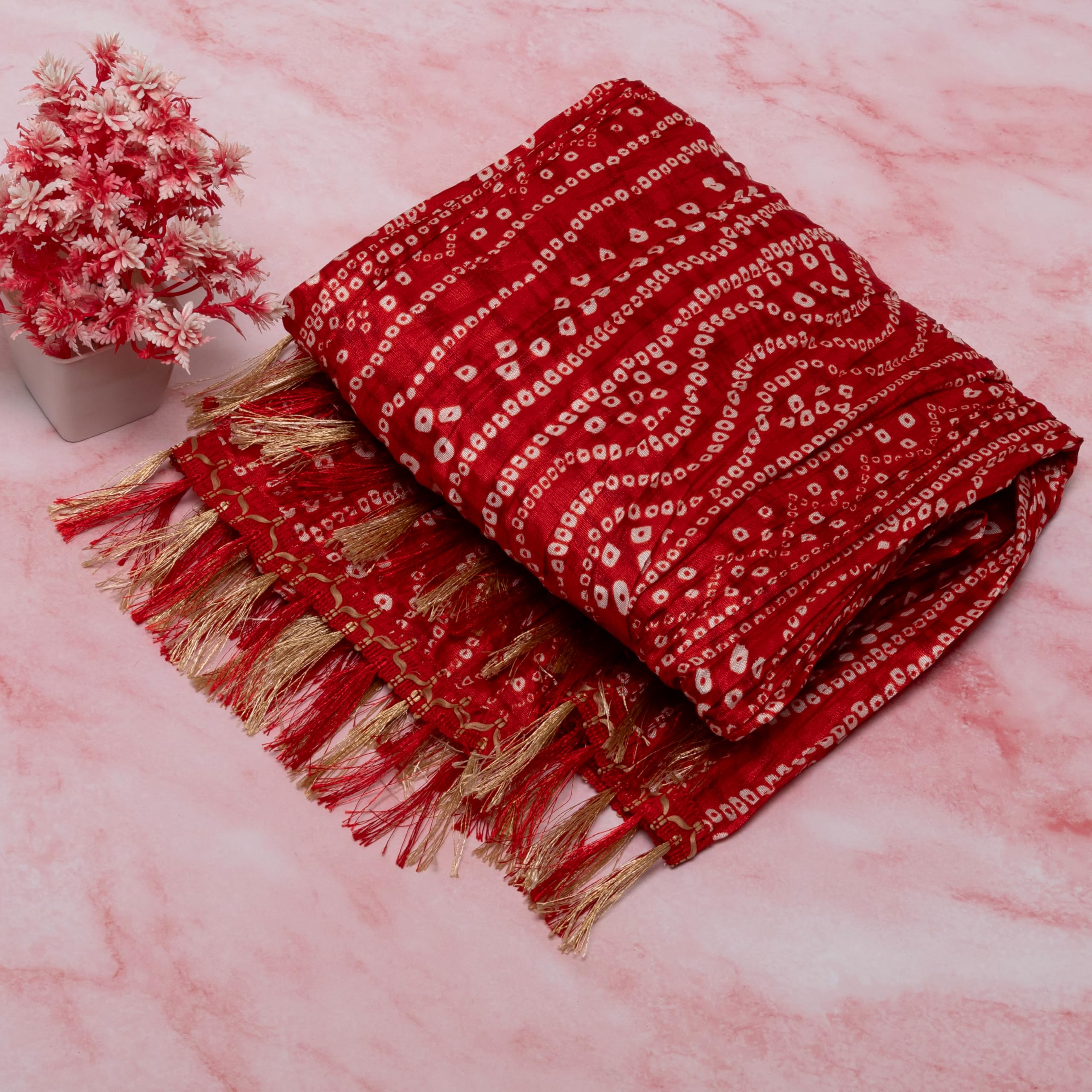 AKSHADEEP Women's Bandhani Print Dupatta - Red - Image 5