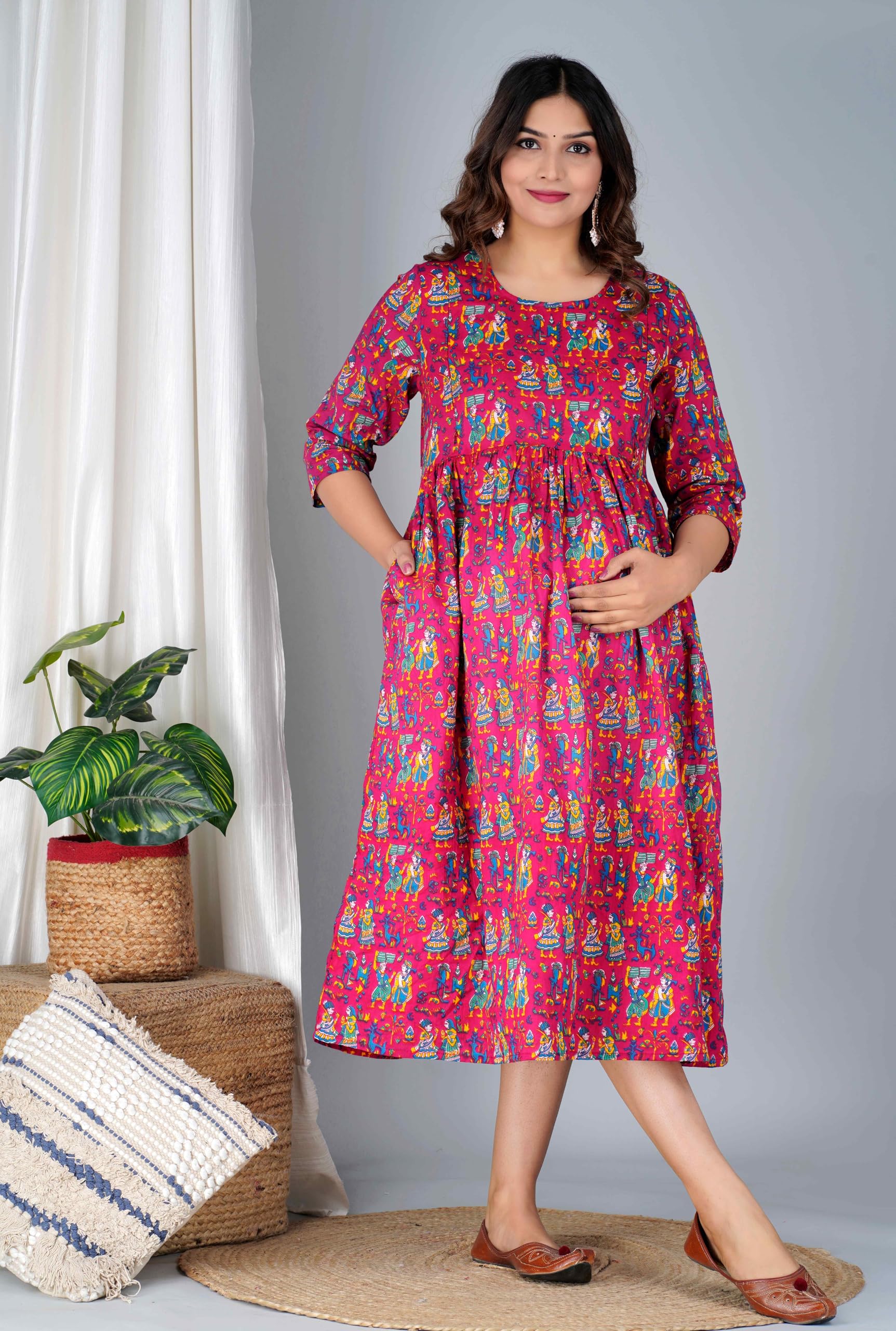 Jikonet Maternity Kurti with Nursing Access - Pink - Image 5