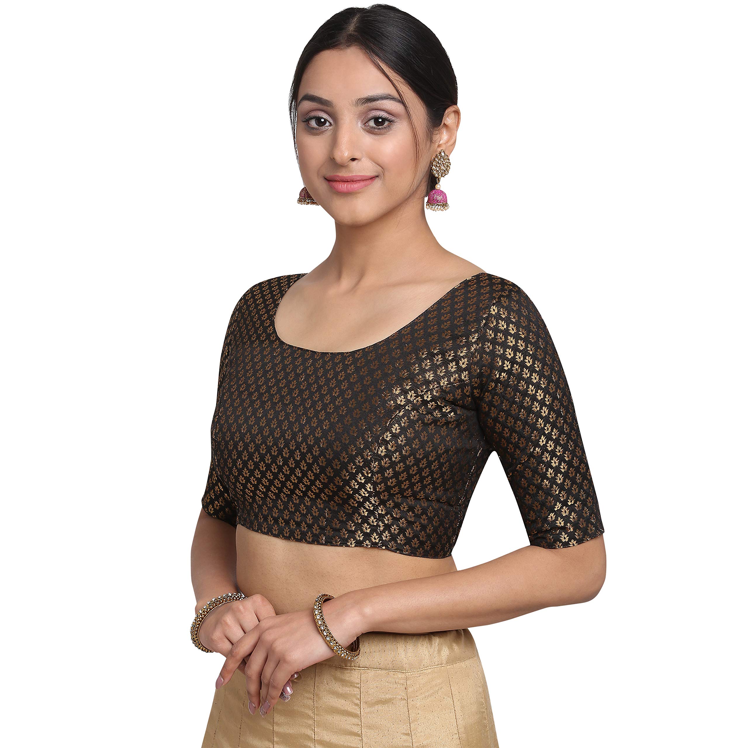 OOMPH Women Art Silk Saree Blouse - Soot Black
