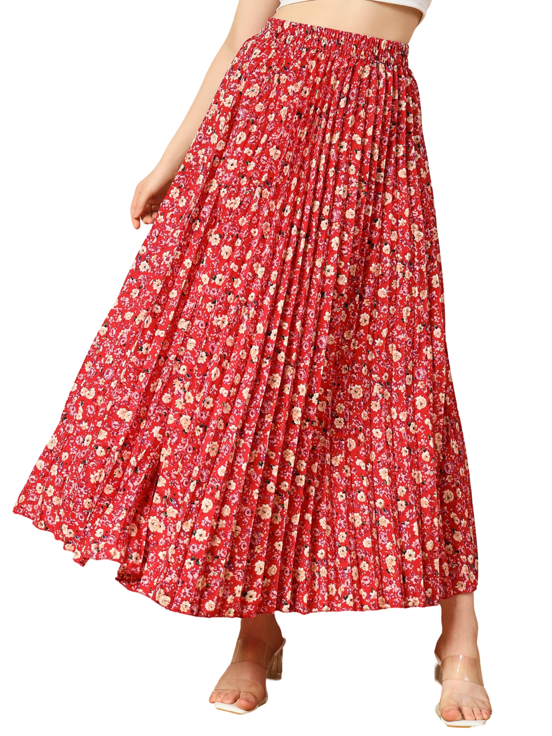 KZULLY Women Western Maxi Skirt Red