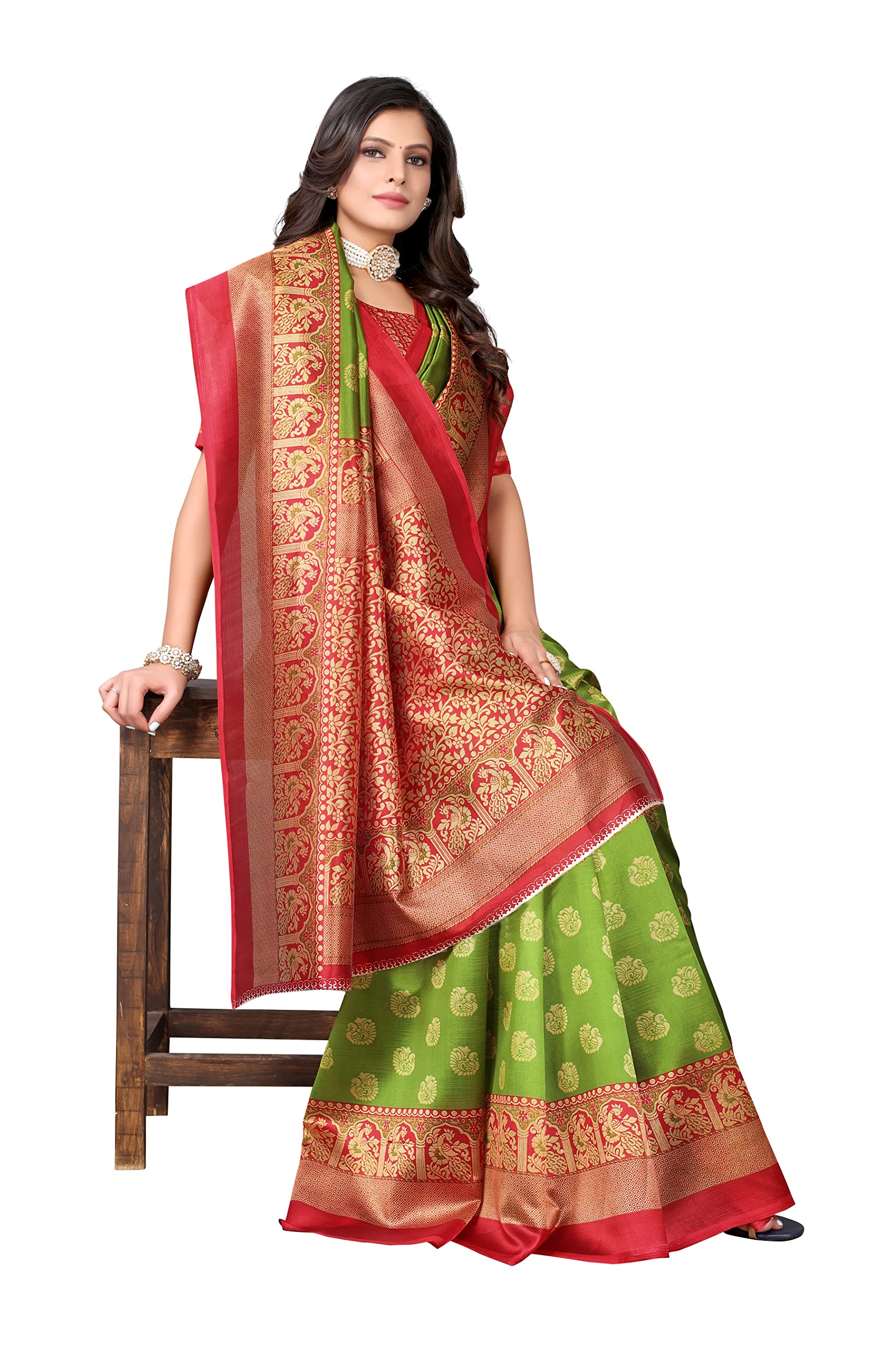 Yashika Mehendi Art Silk Saree for Women - Image 4