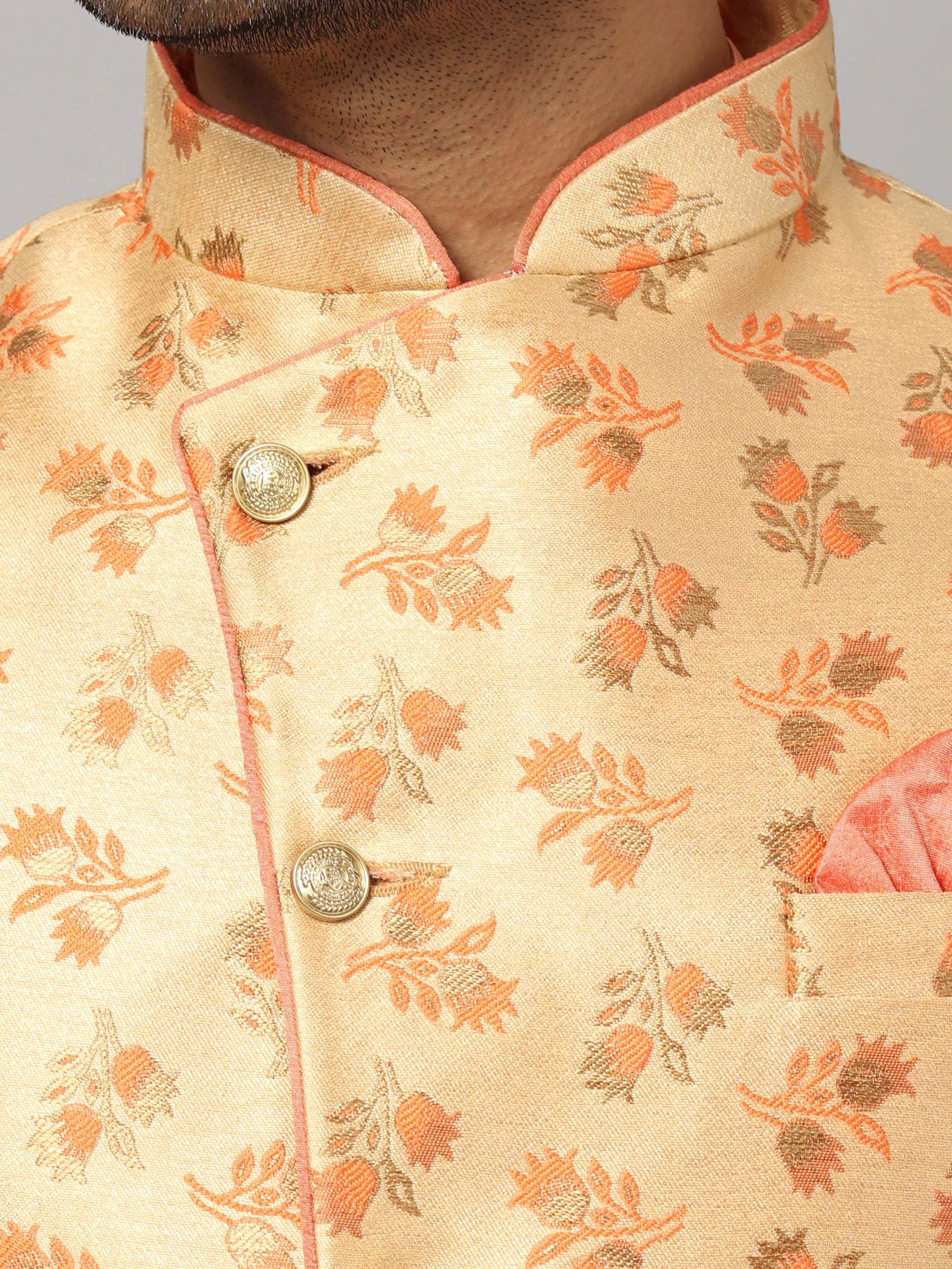 Uri Fashion Men Peach Dupion Silk Kurta Pyjama - Image 4