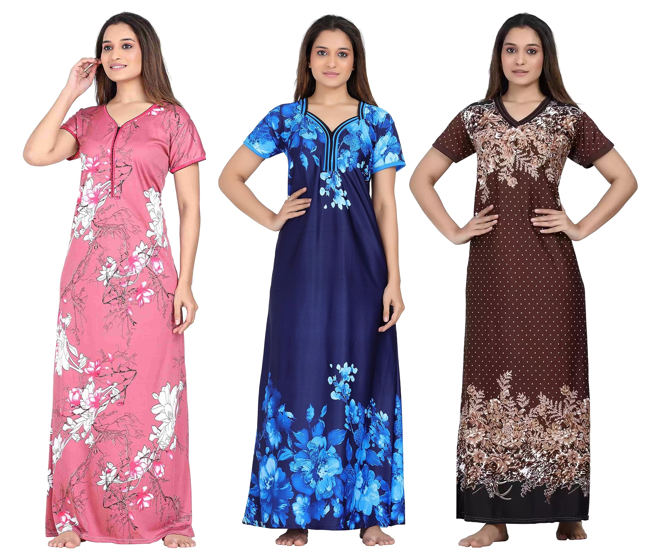 Blue Satin Maxi Nighty for Women