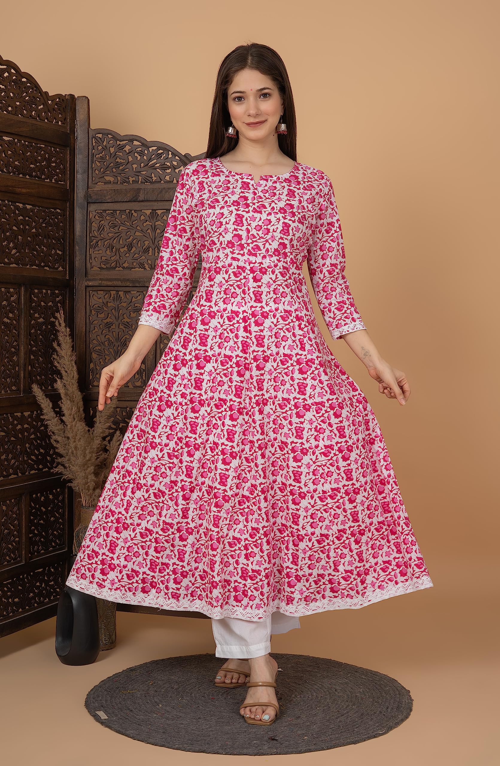 MEERA FAB Pink Anarkali Kurta Set for Women - Image 4
