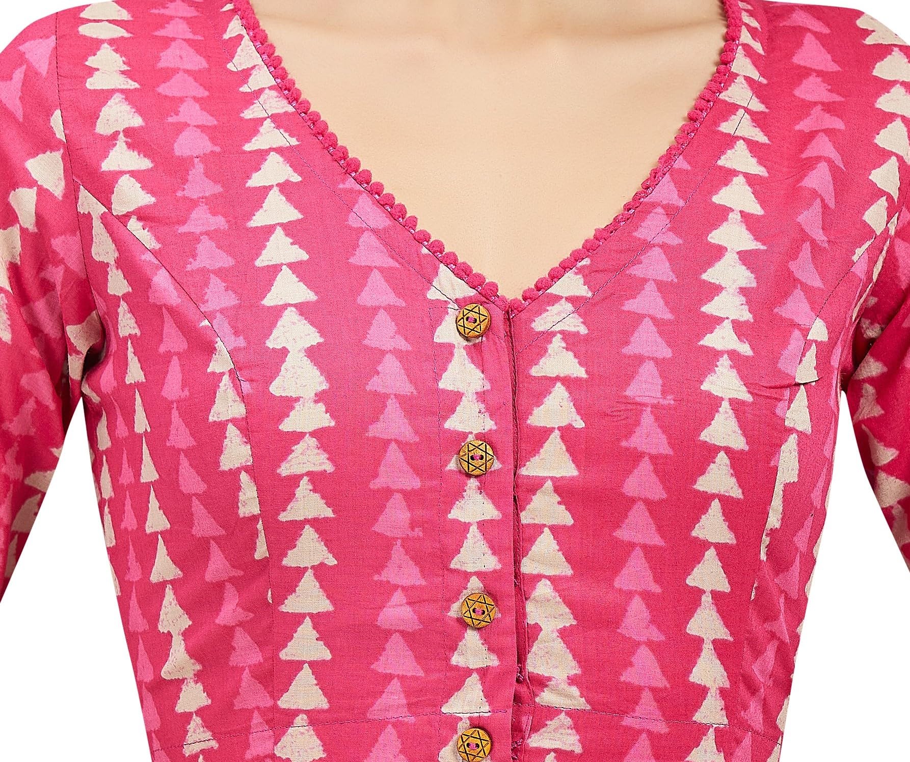 Studio Shringaar Women's Cotton Block Printed Saree Blouse - Pink - Image 5