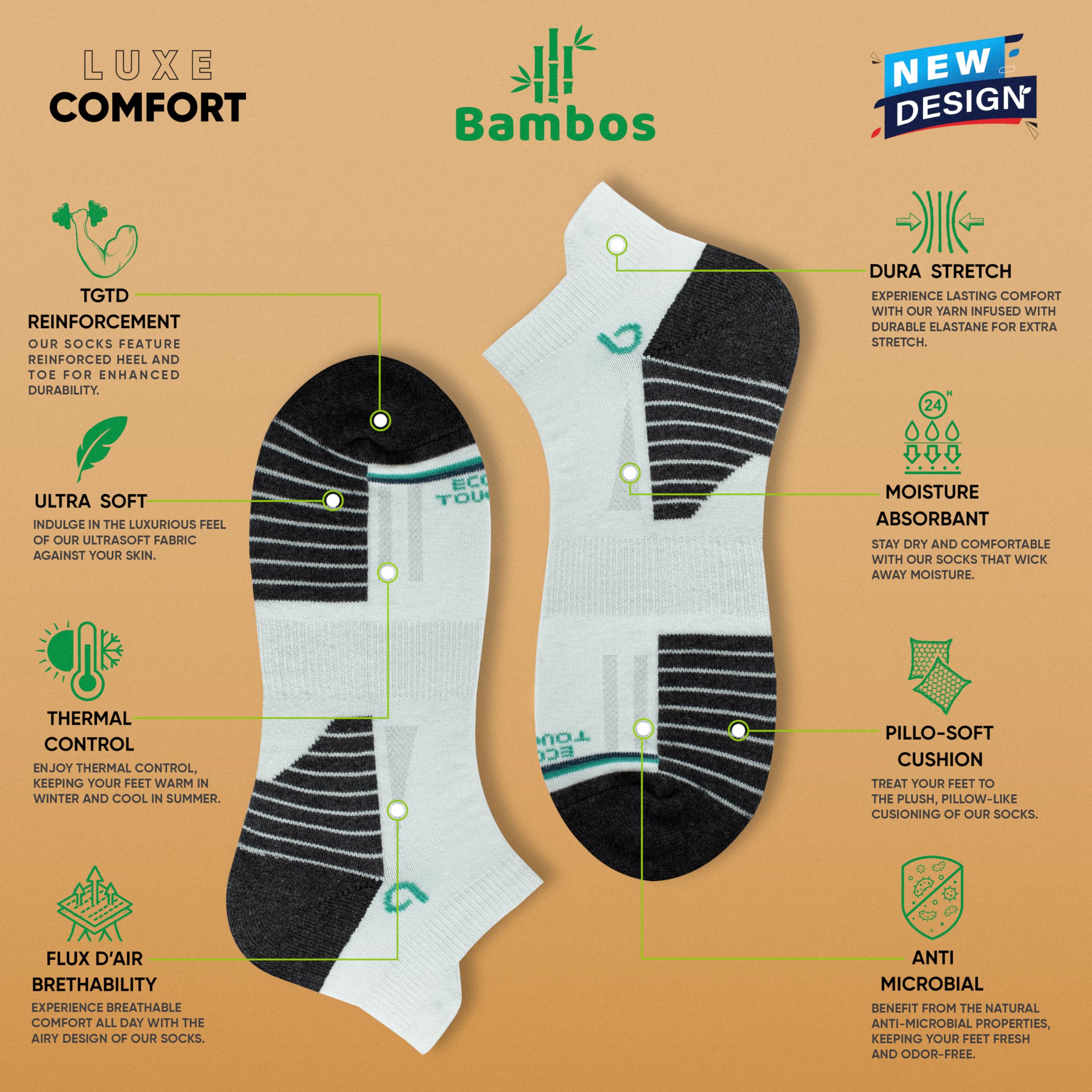 Bambos Men's Bamboo Ankle Socks - Eco White Grey - Image 2