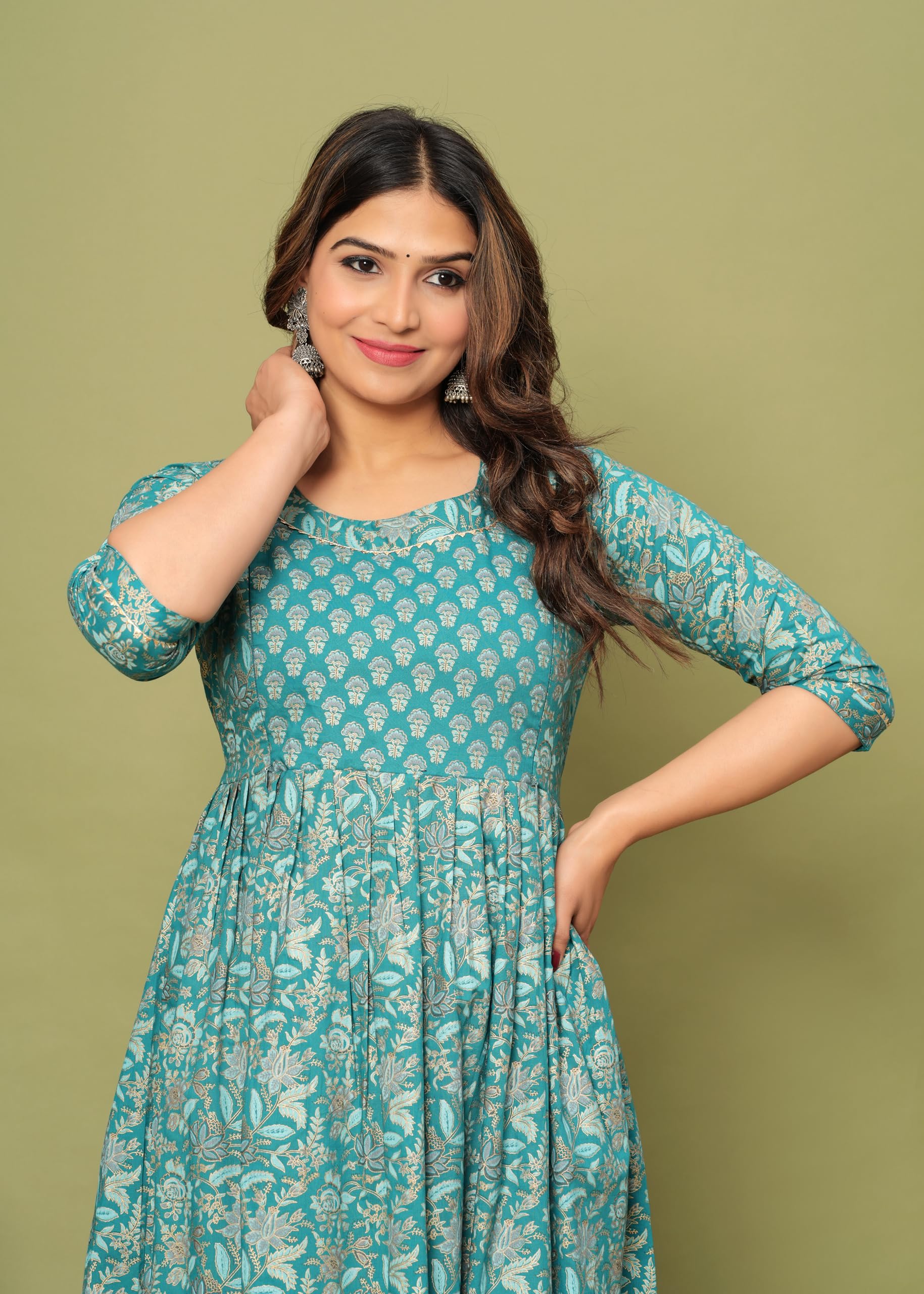 Aqua Blue Floral Maternity Kurti Gown - Image 4