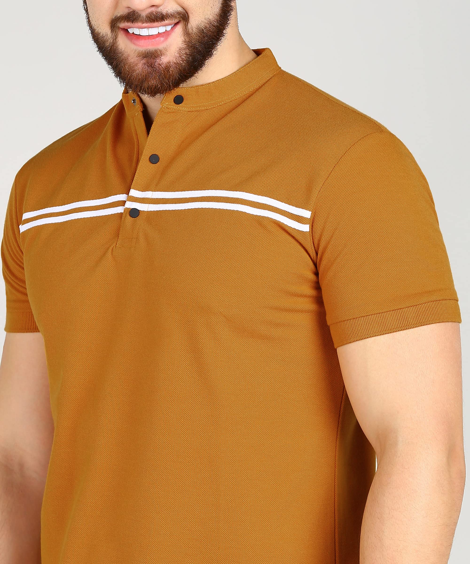 Alan Jones Clothing Men's Mandarin Collar Polo - Tan - Image 5
