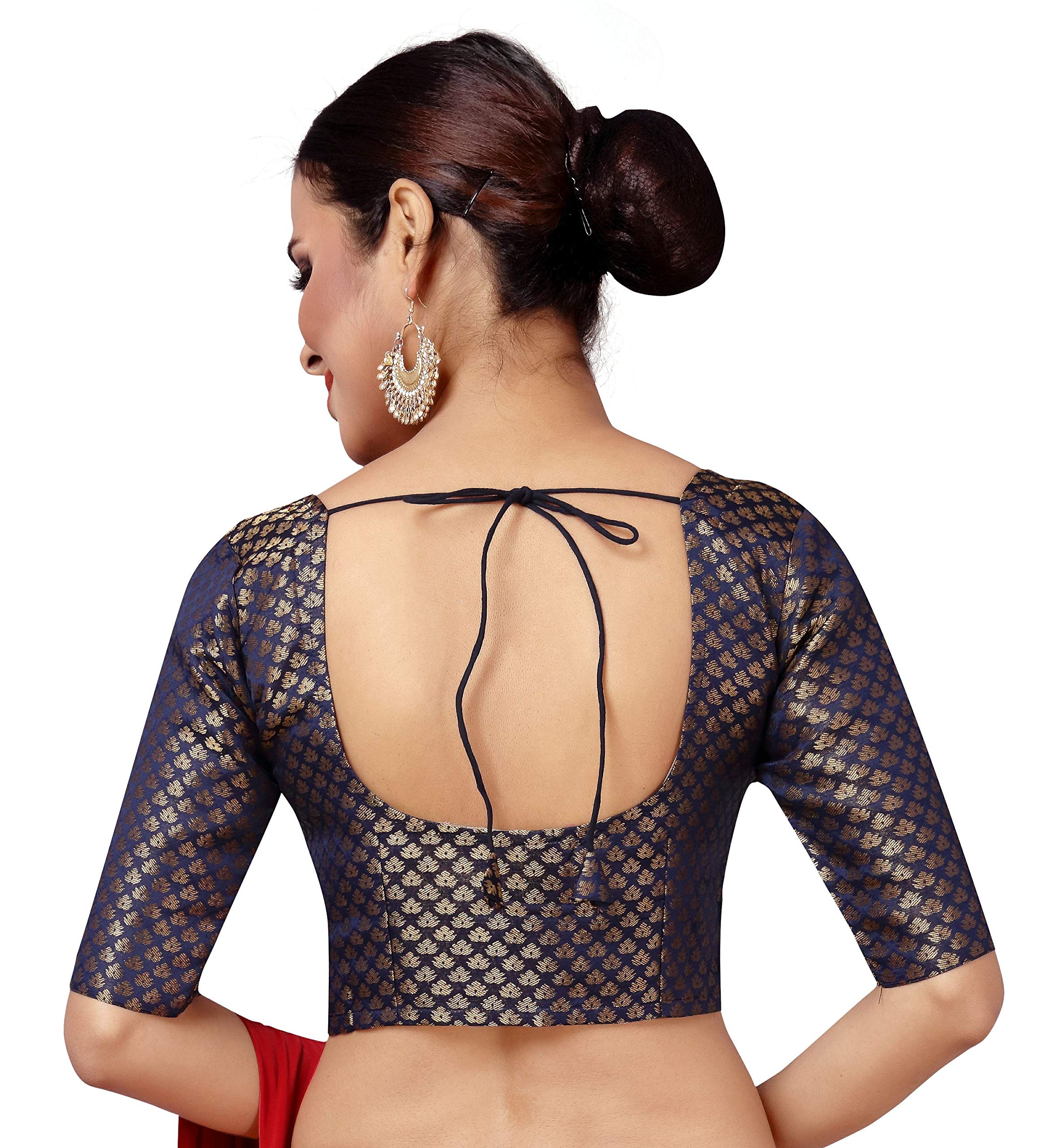 Studio Shringaar Navy Blue Brocade Saree Blouse for Women - Image 4