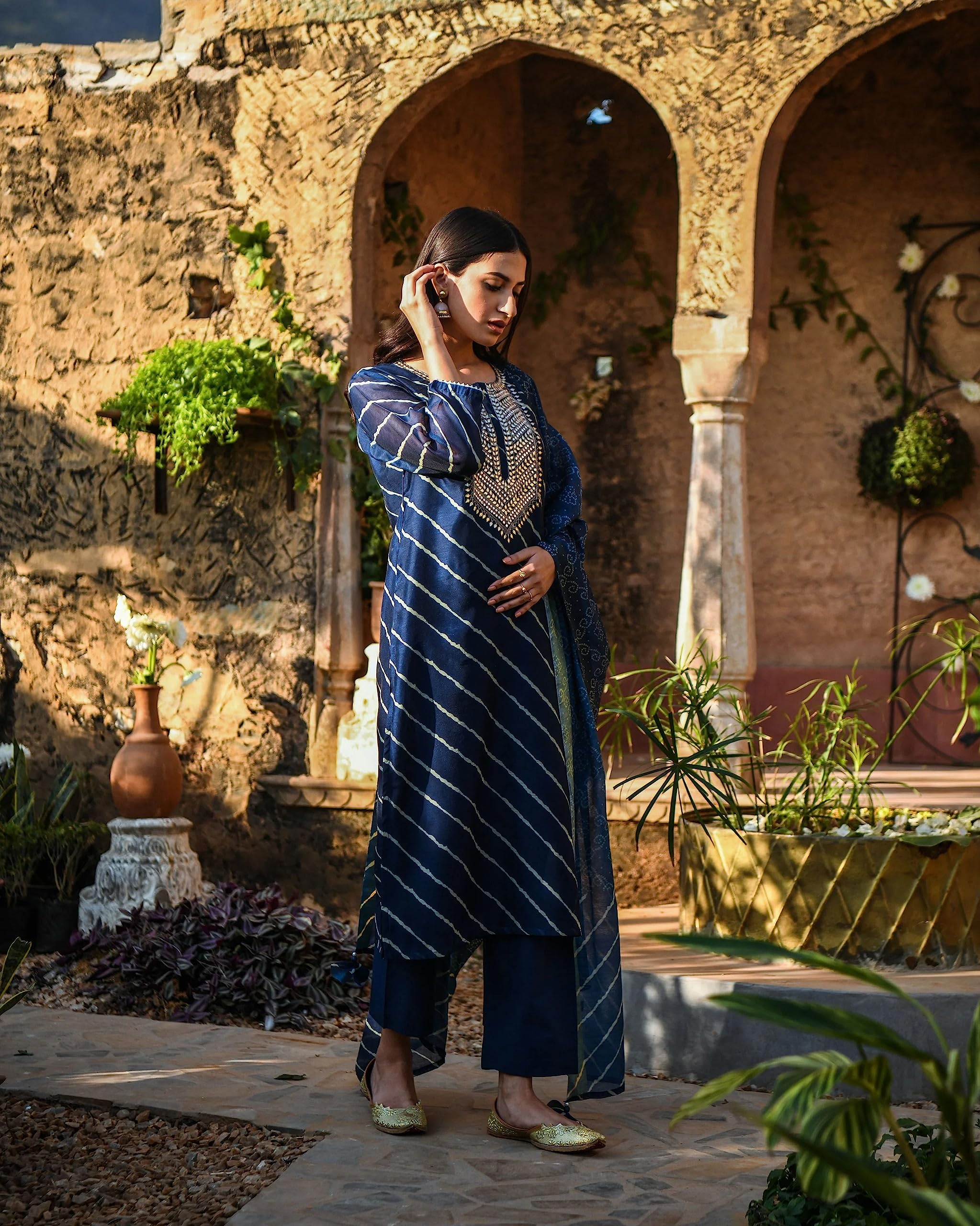 GoSriKi Navy Blue Cotton Kurta Set for Women - Image 3