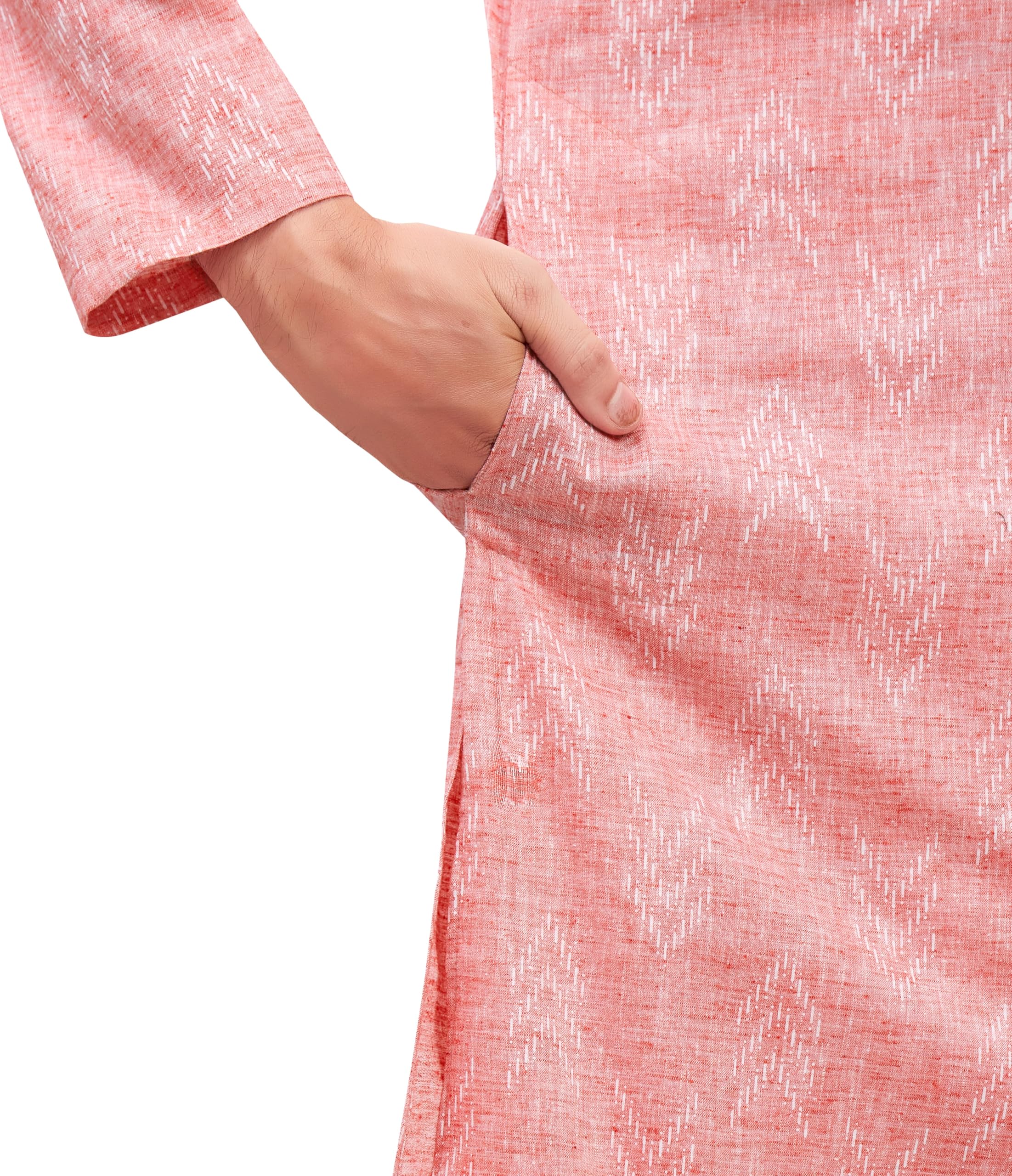 Studio Shringaar Men's Cotton Blend Ikat Printed Kurta - Tomato - Image 5