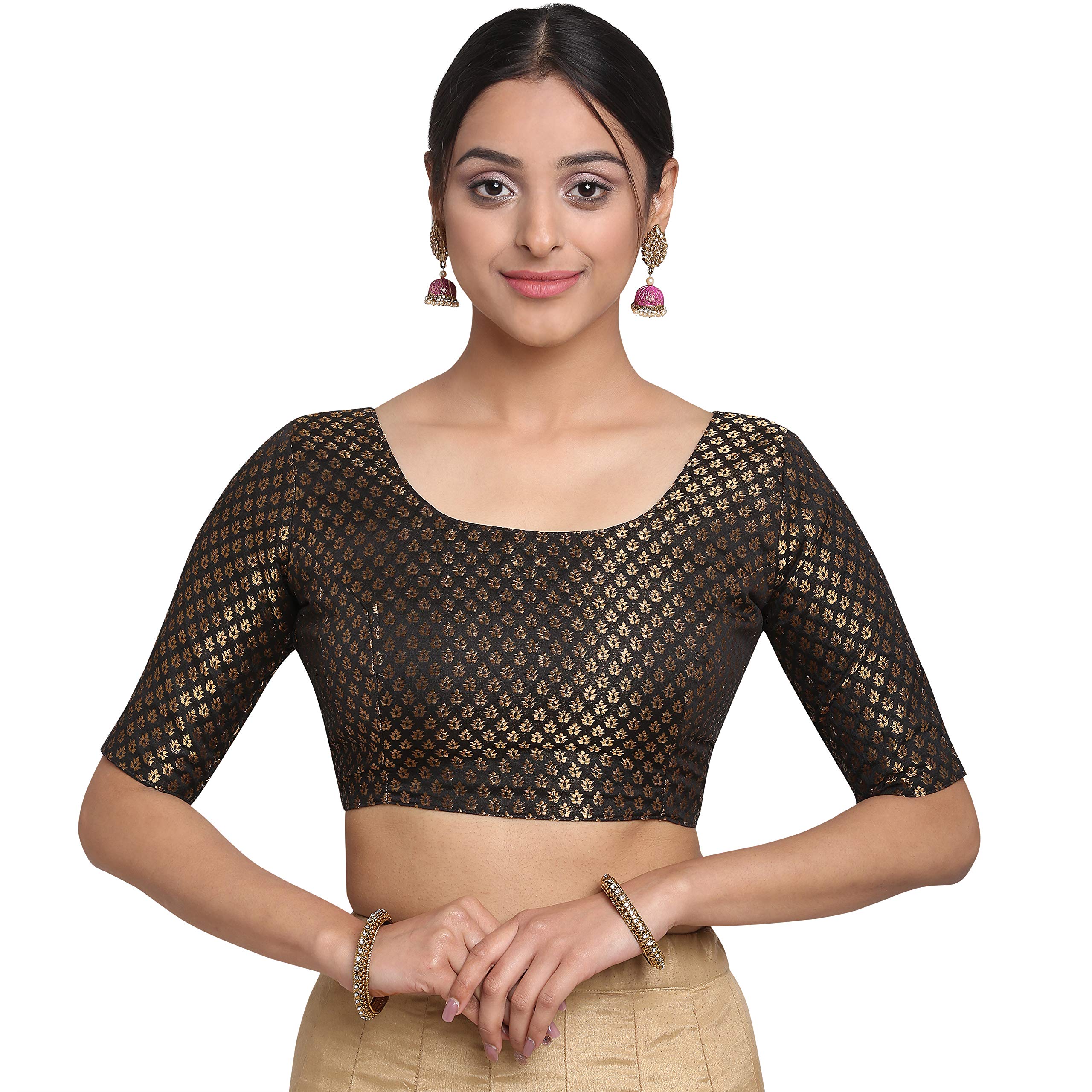 OOMPH Women Art Silk Saree Blouse - Soot Black - Image 2