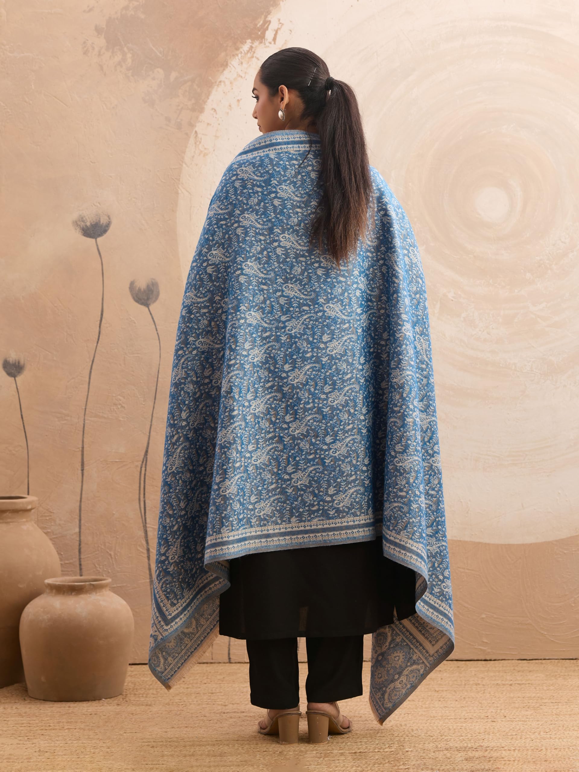 Weavers Villa Women's Acrylic Paisley Shawl - Ferozi - Image 3