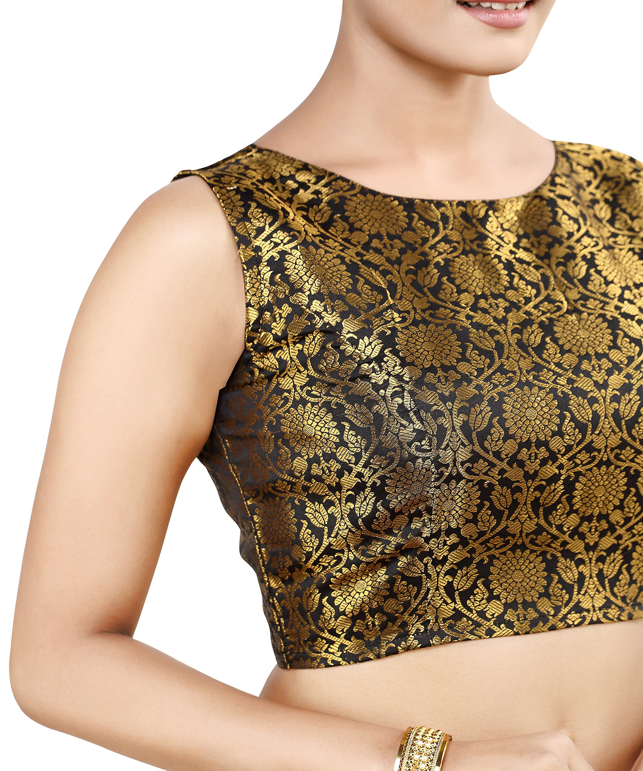 Madhu Fashion Banaras Brocade Saree Blouse - Black - Image 4
