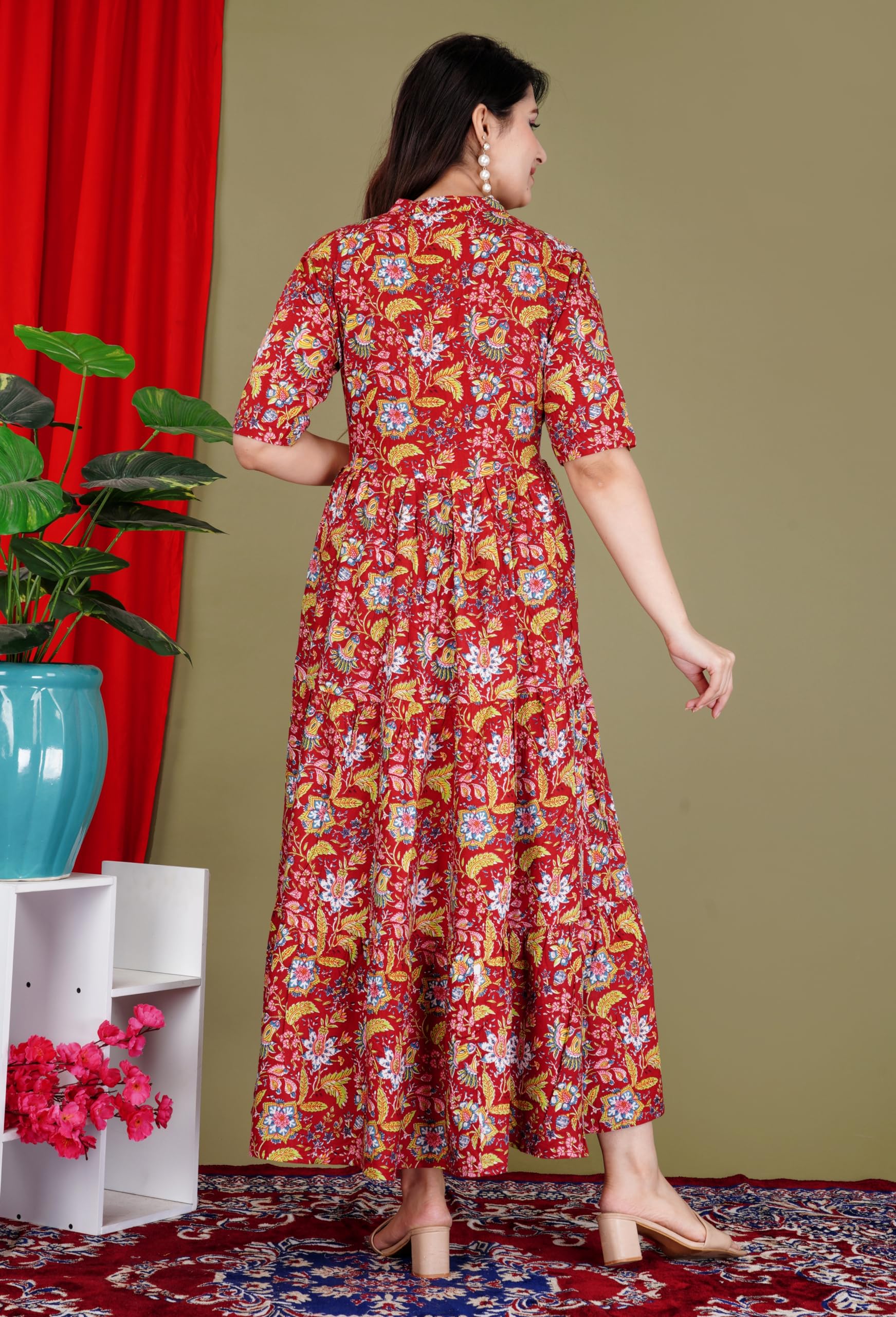 Gudwear Printed Anarkali Kurta for Women - Red - Image 2