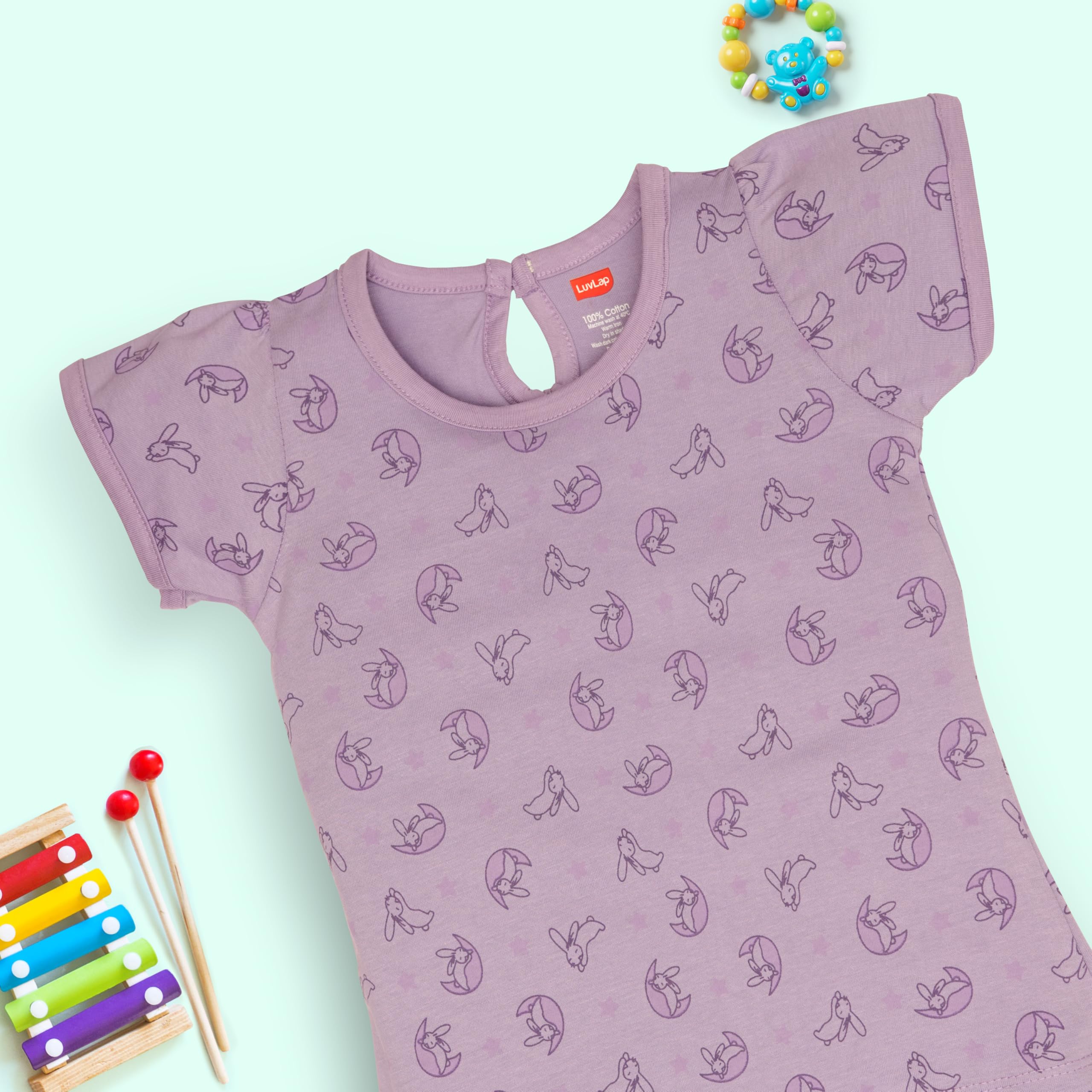 LuvLap Baby Girls Half Sleeve Top - Multicolor Cotton - Image 2