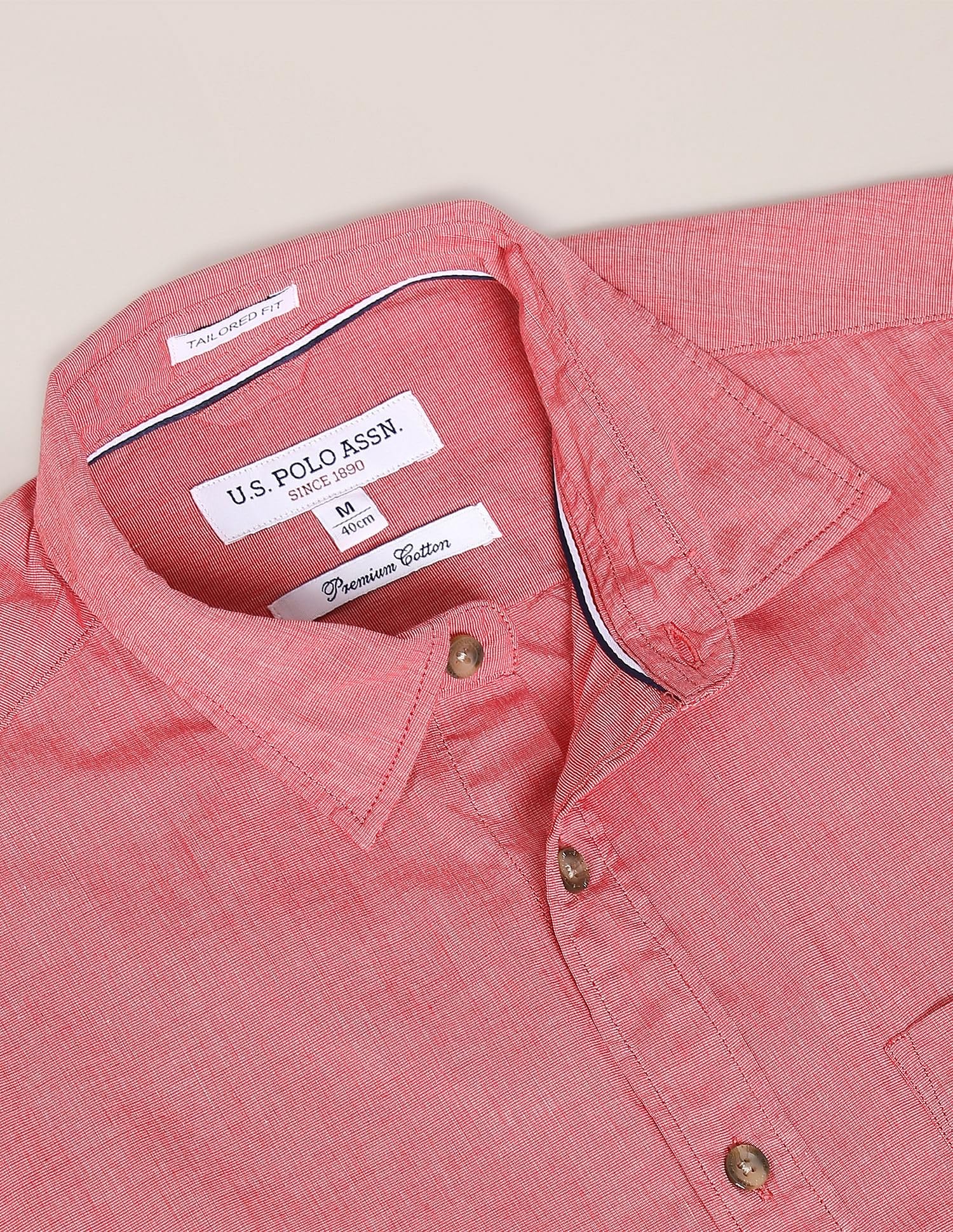 U. S. POLO ASSN. Men's Solid Spread Collar Cotton Shirt - Red - Image 3
