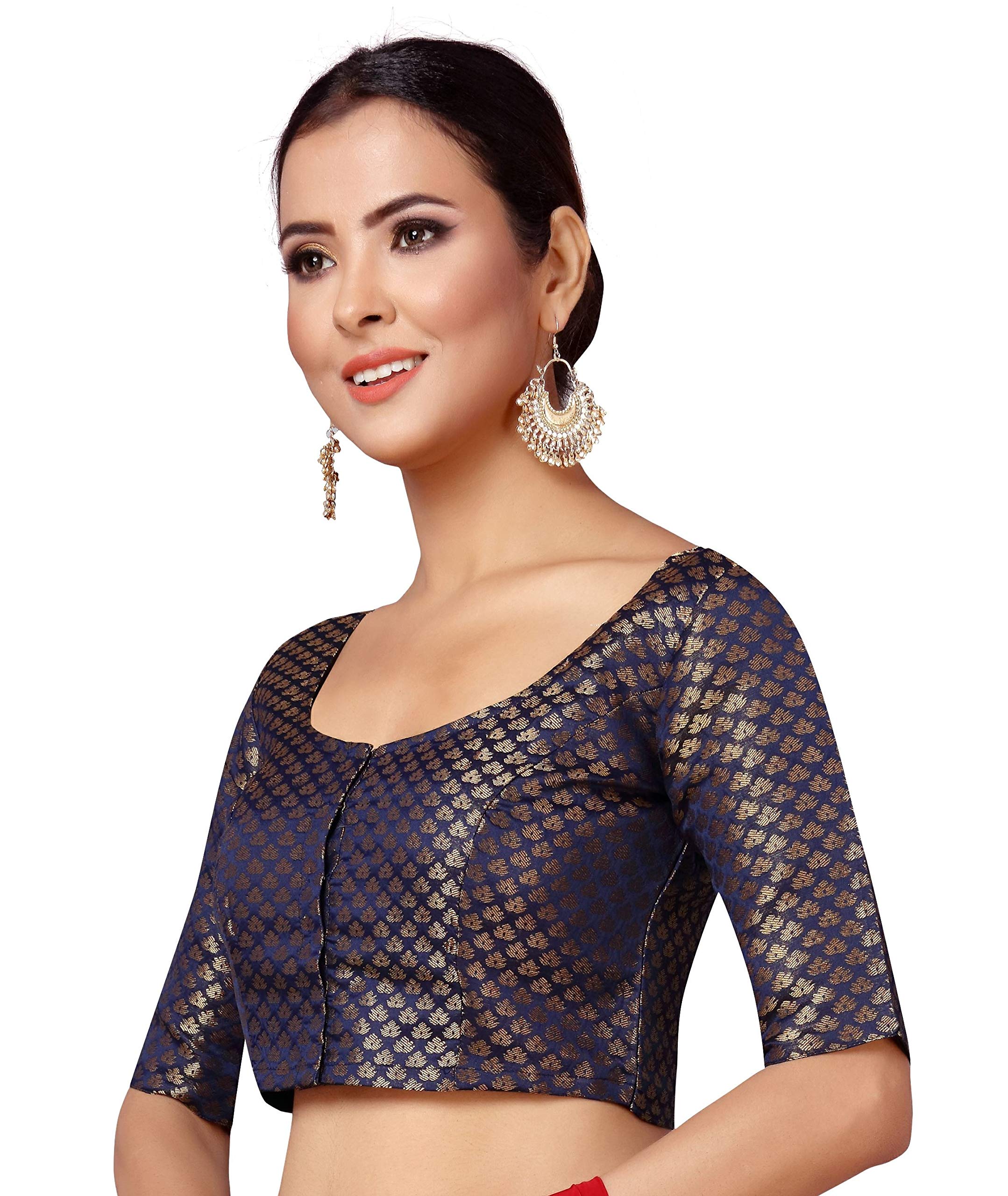 Studio Shringaar Navy Blue Brocade Saree Blouse for Women - Image 3