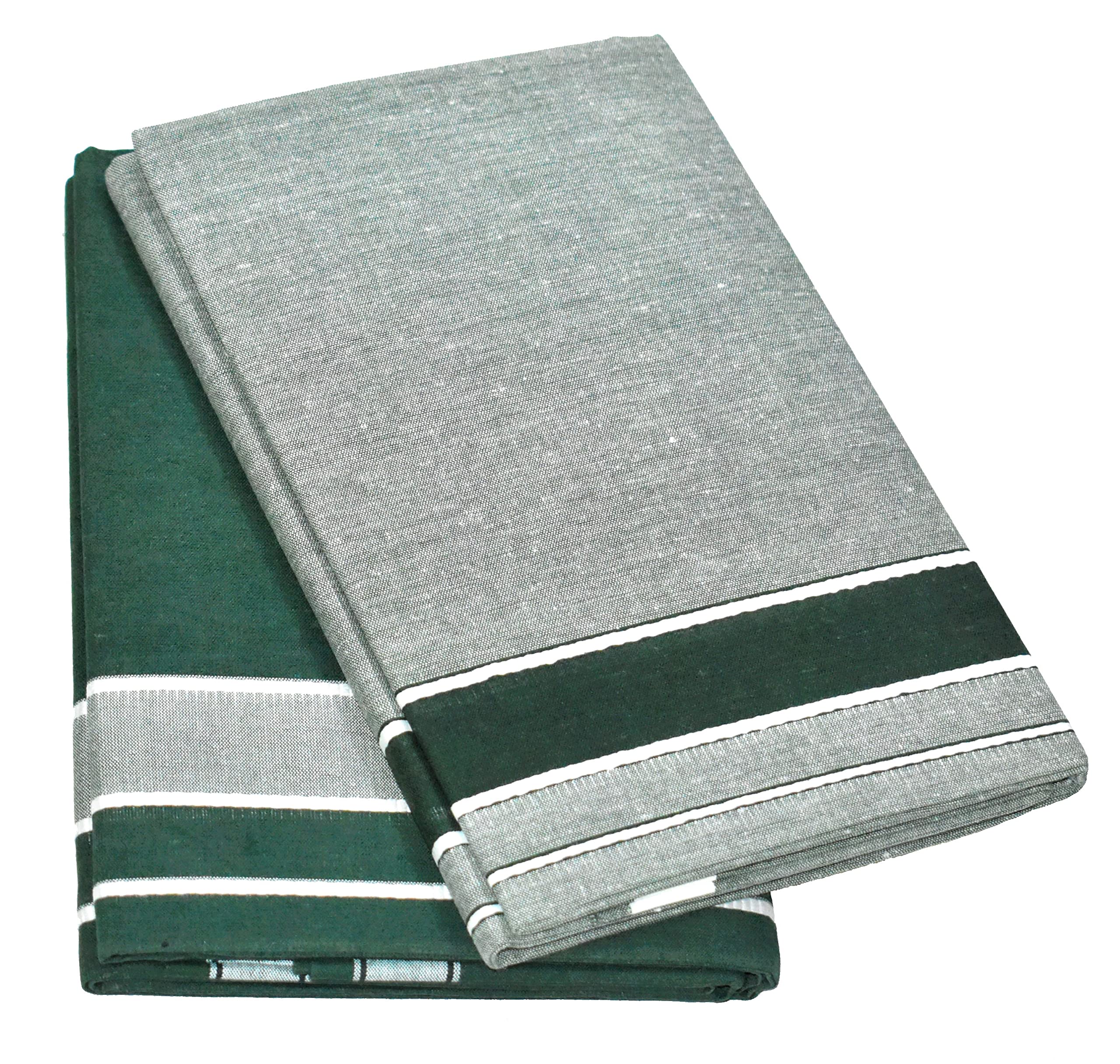 TUNI MANI Men's Cotton Dhoti - Dark Green & Grey