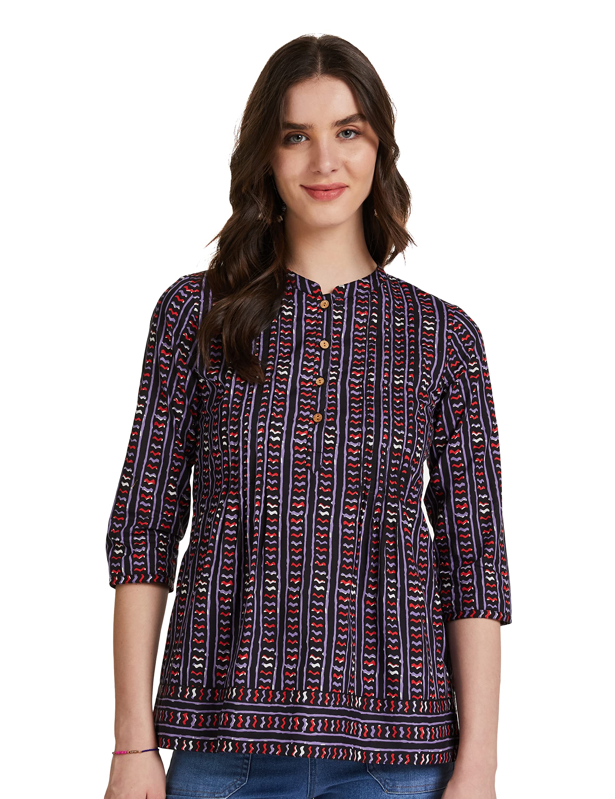 Myx Women's Cotton Printed A-line Kurti - Black