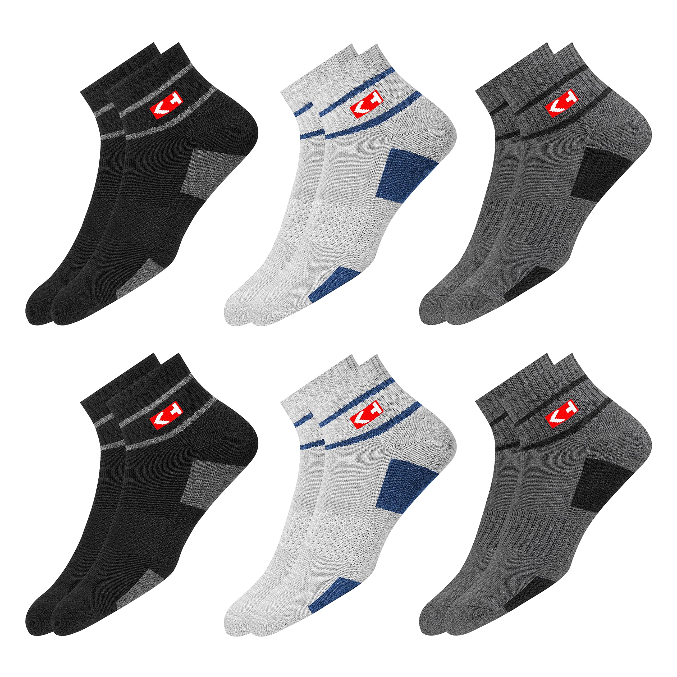 KOPNHAGN Men's Cotton Sports Socks - Grey & Black