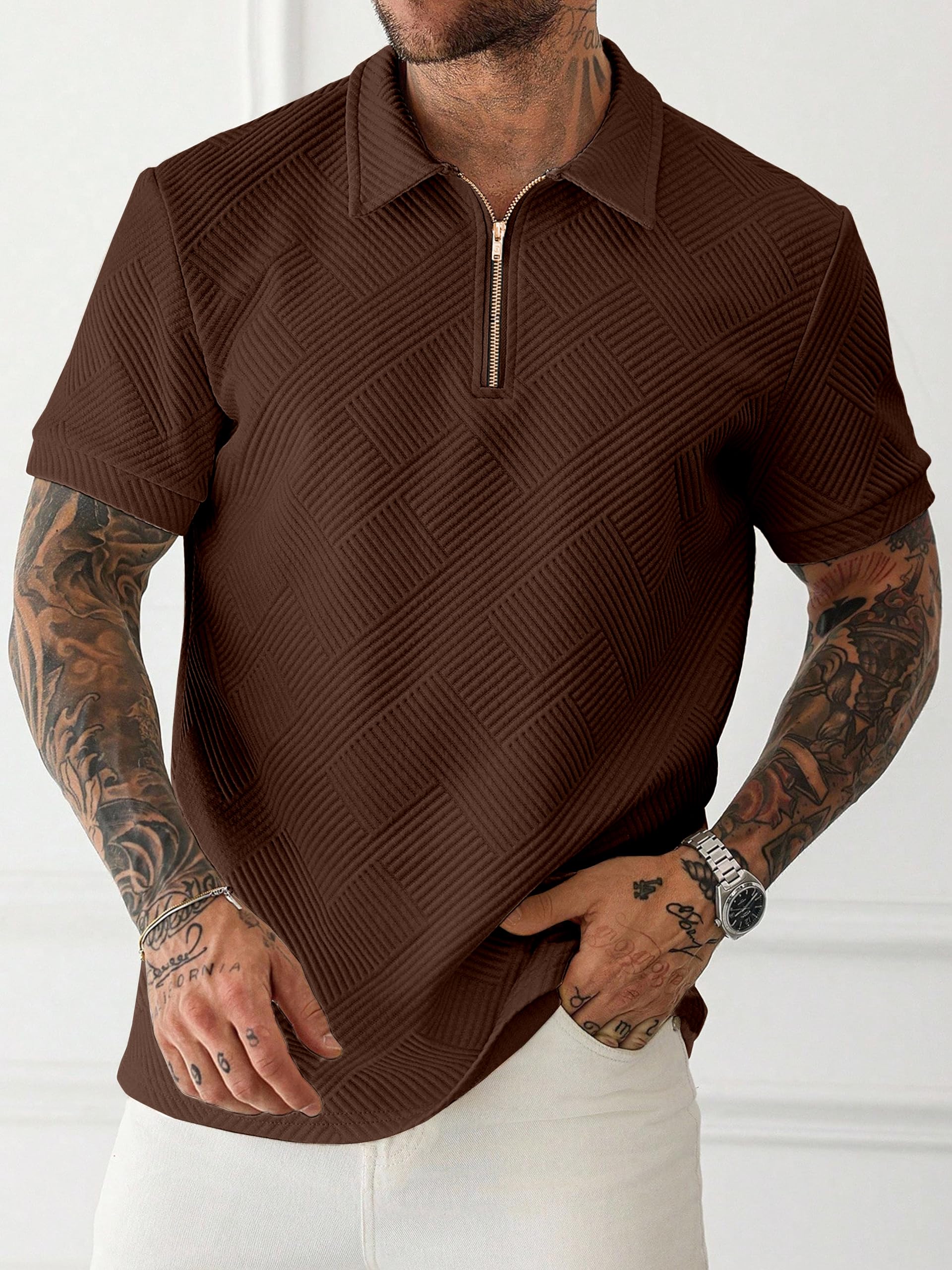 KAJARU Men Quarter-Zip Polo T-Shirt - Image 4