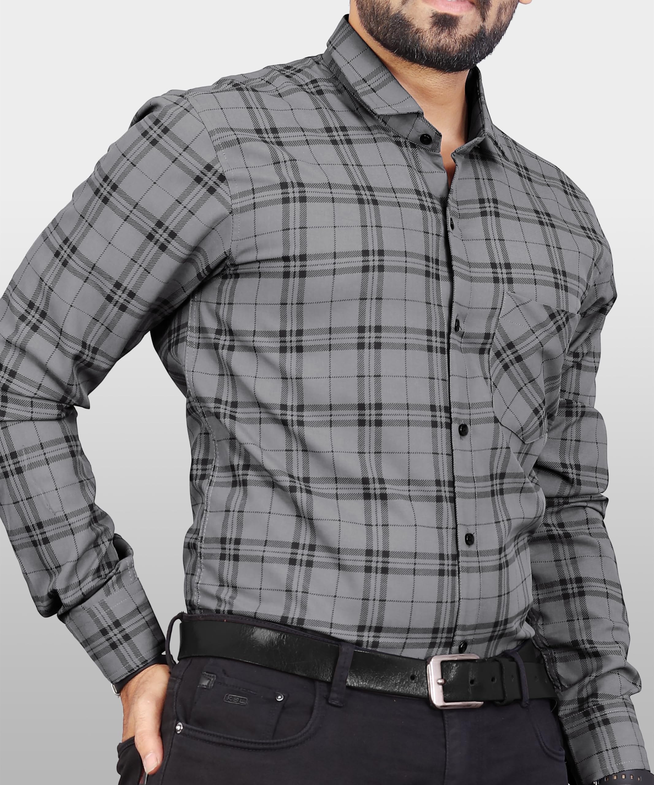 GarbGlide Men Checkered Casual Grey Shirt - Image 2